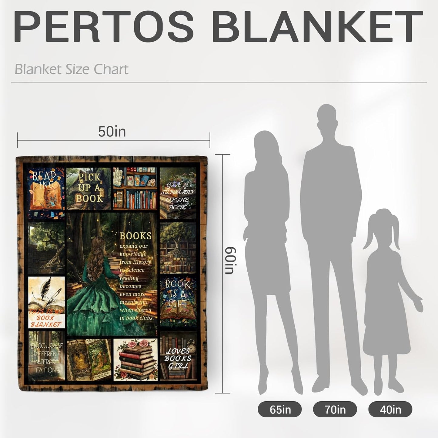 Jekeno Book Lovers Gifts Blanket for Women Girls Daughter Son Bookworms Reader Birthday Christmas Party Present Enchanted Forest Book Reading Theme Print Decor Books Clubs Home Soft Cozy Throw 50"x60"