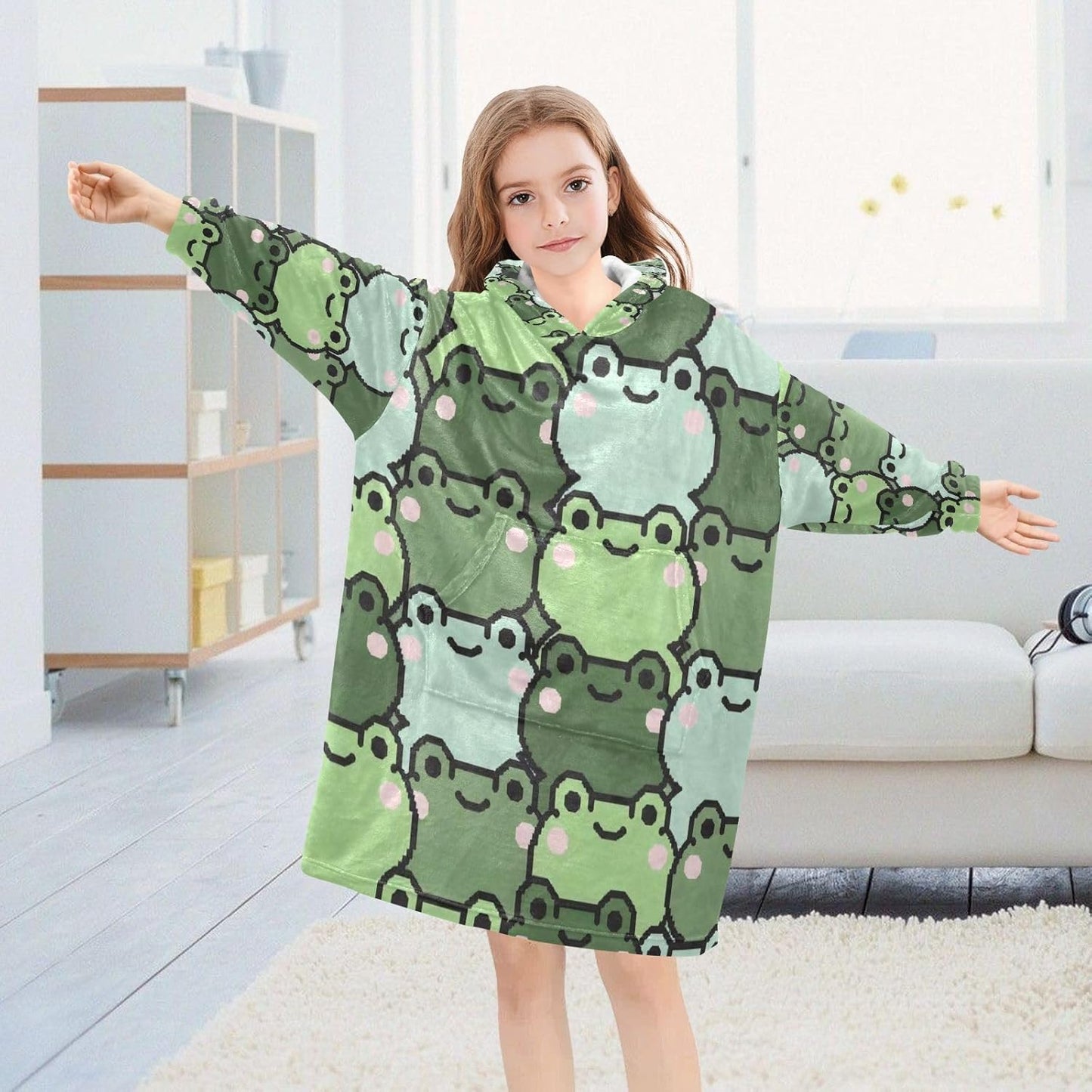 CEBUGI Capybara Pattern Wearable Blanket for Kids Blanket Hoodie with Kangaroo Pocket for Boys Girls age 3-14,S