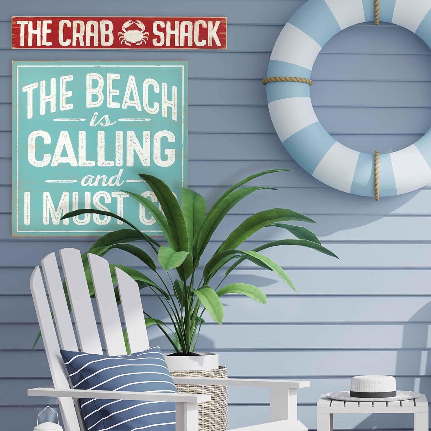 The Crab Shack Wood Wall Decor - Large Distressed Beachy Sign for Kitchen, Sun Room, or Lake House