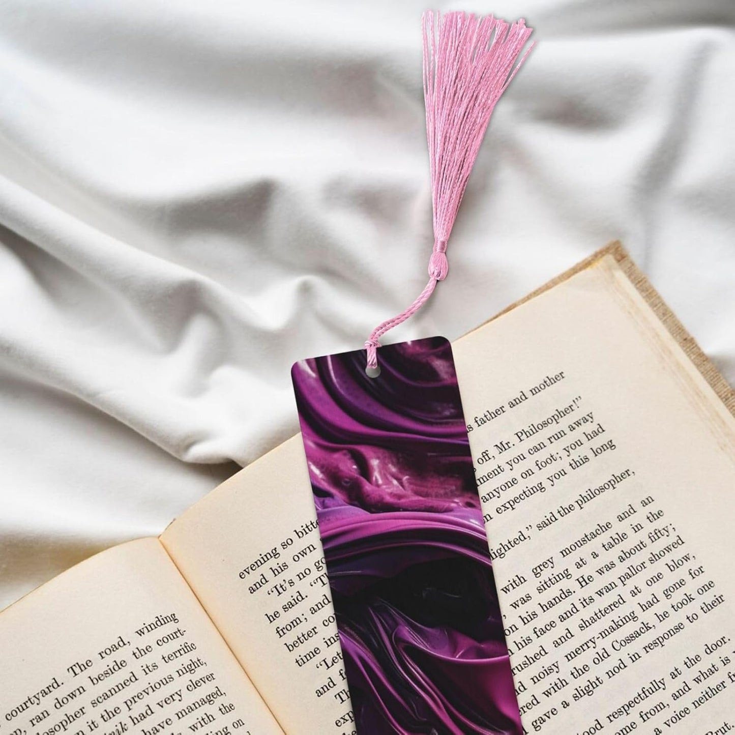 Purple Pigment Bookmarks Gifts for Women Men, Wooden Bookmarks for Book Lovers, Vintage Book Marks Ornaments with Tassel, Unique Personalized Reading Page Markers Pink