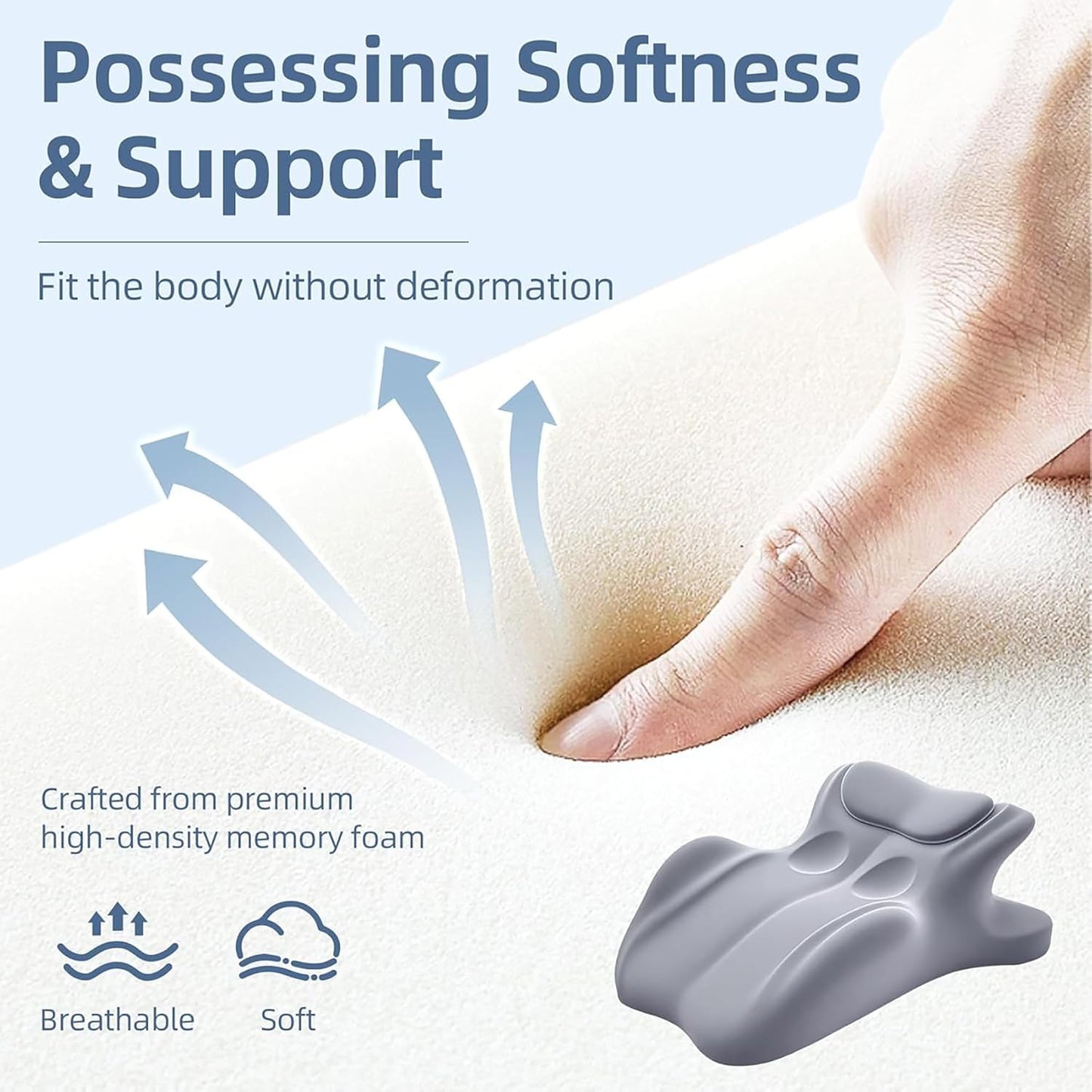 Contoured Support Ergonomic, Memory Foam Wedge Pillow, 27° Angled Support for Waist and Neck, Multi-Position Support Pillow (Grey)