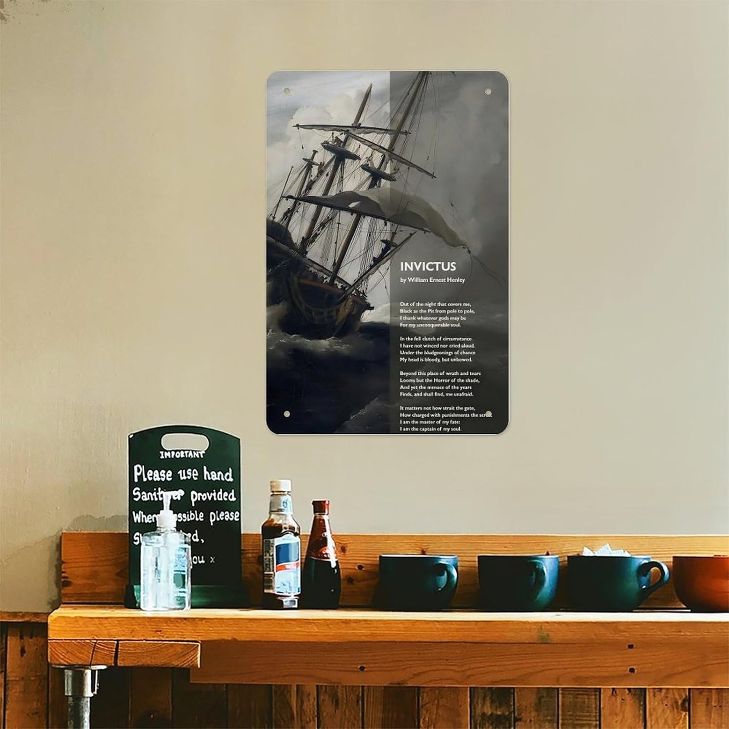 Vintage Ship In Storm Poetry Quote Metal Tin Sign 12x8 Inch Wall Art Captain Of My Soul William Ernest Henley Inspirational Literary Typography Decor For Home Office Study Gift