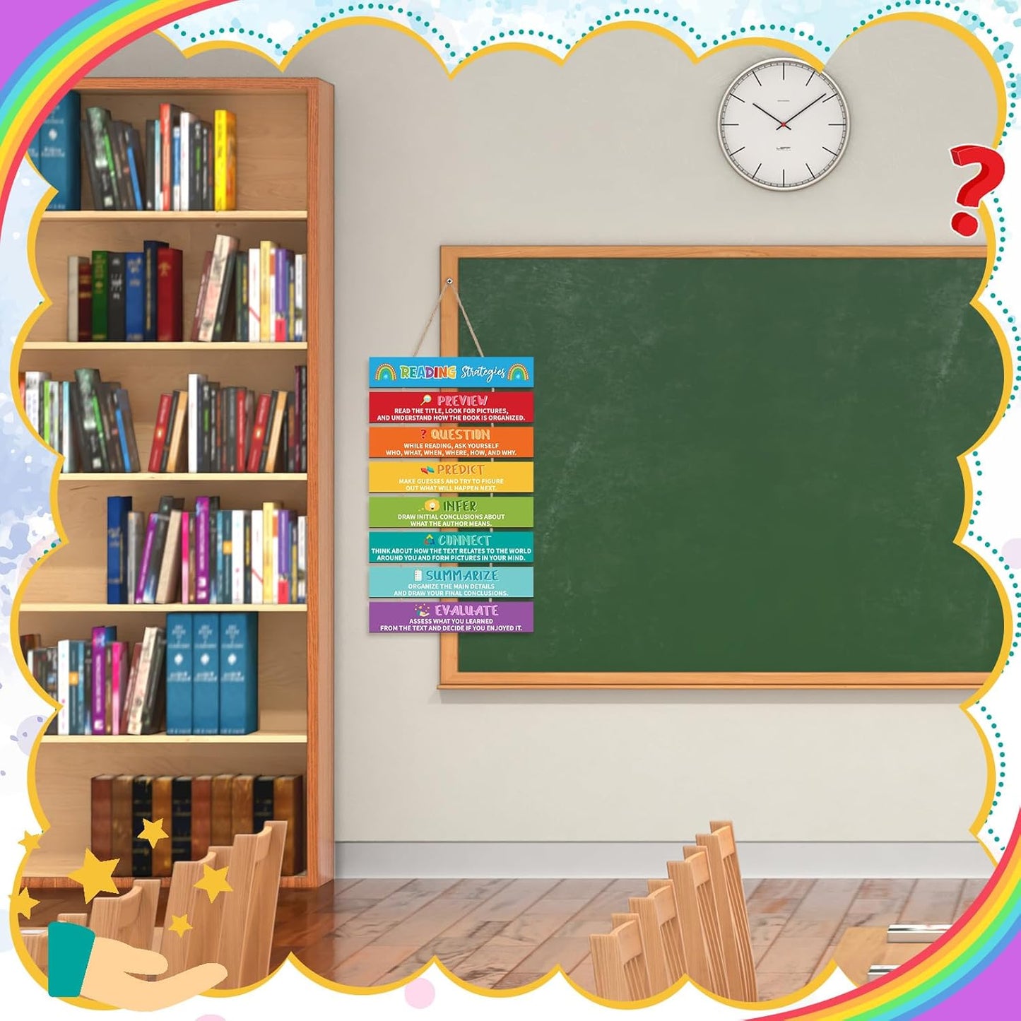 Threehoney Reading Strategies Posters Classroom Reading Corner Decor 20x13 Read Educational Bulletin Board Poster Read Comprehension Wooden Sign for Library Kindergarten Preschool Elementary Supplies