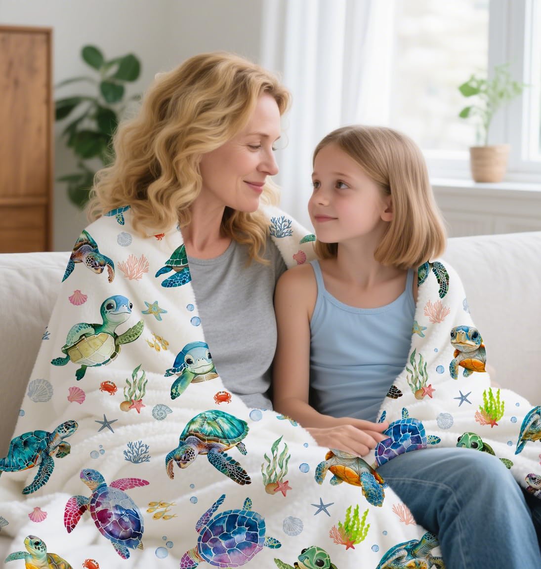 Sea Turtle Blanket Soft Cozy Flannel Turtle Throw Blanket Turtles Birthday Bedding Decor Gifts for Girls Women Kids Adults 50"x40"