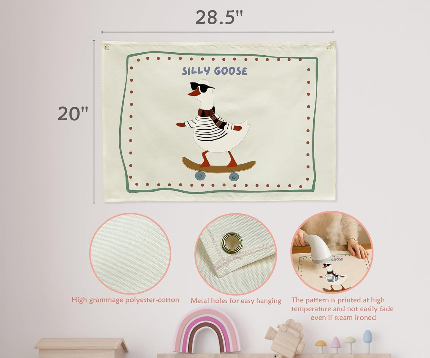 Silly Goose Nursery Rectangular Canvas Banner-Flag Wall Sign Decor for Boys Girls Toddler Kids,Baby Room Playroom Reading Room Bedroom Decor-Easter Baby Shower Birthday Christmas Gift