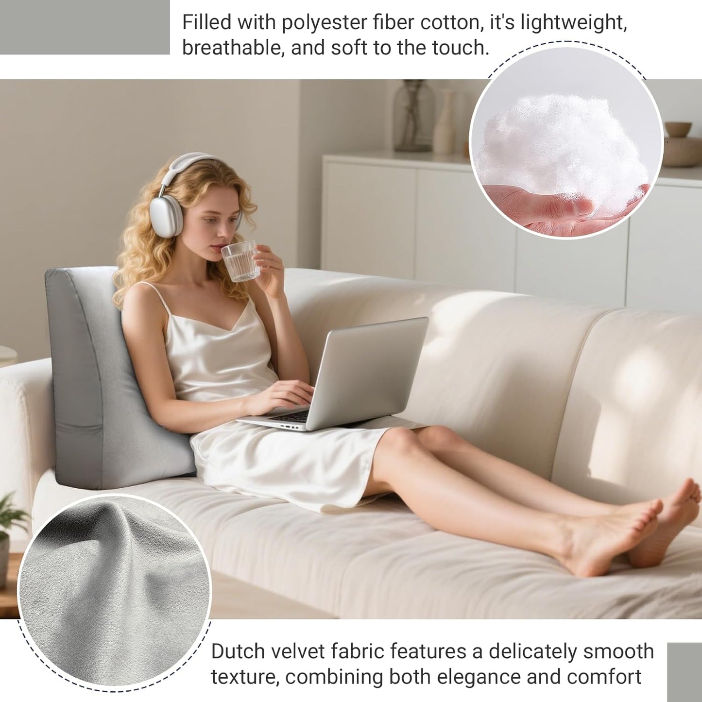 Back Support Pillow for Couch – Bed Rest Back Pillow with Removable Cover, Comfortable Back Pillows for Sitting in Bed or Sofa for Living Room, Bedroom, and Home Decor
