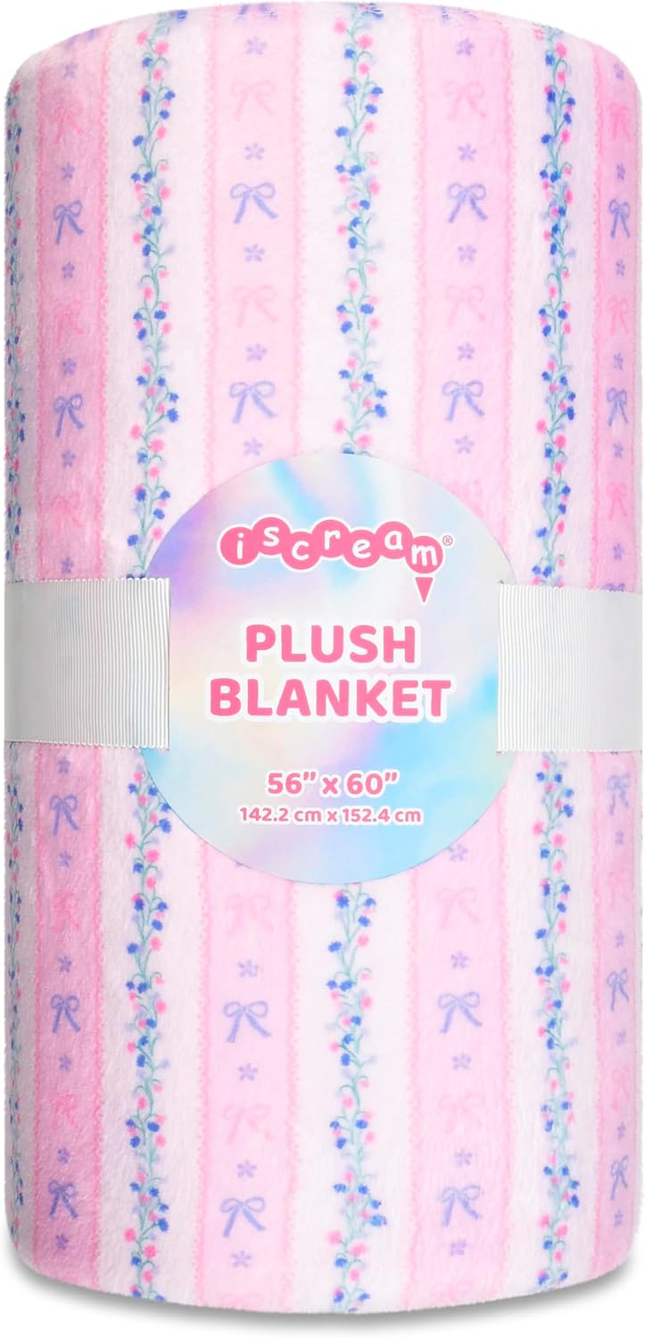 iscream Bold Print Silky Soft Plush 56" x 60" Fleece Throw Blanket - Blossoms and Bows