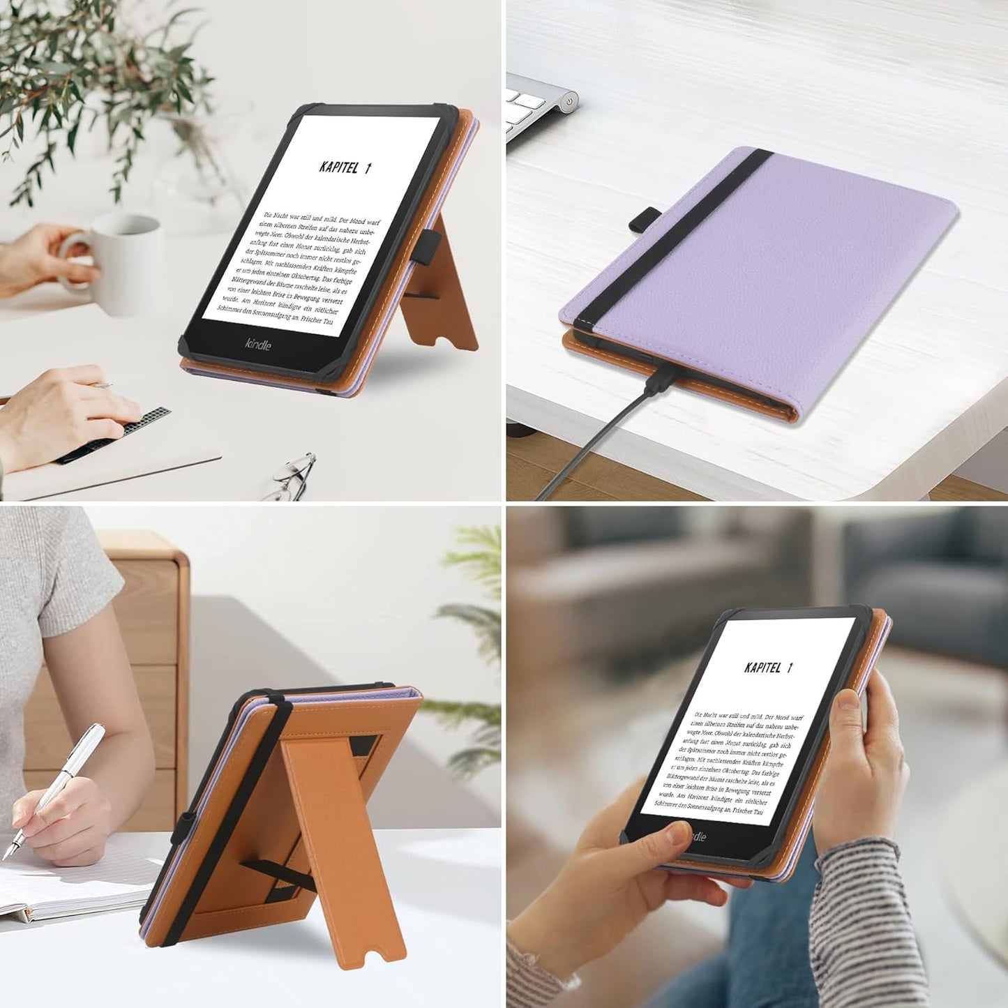 Universal Case for 6",6.8" E-Reader, Compatible with Paperwhite/Sony/kobo/Pocketbook/Nook/tolino 6-6.8inch ebook Reader,Premium PU Leather Cover with Hand Strap and Foldable Stand,Purple
