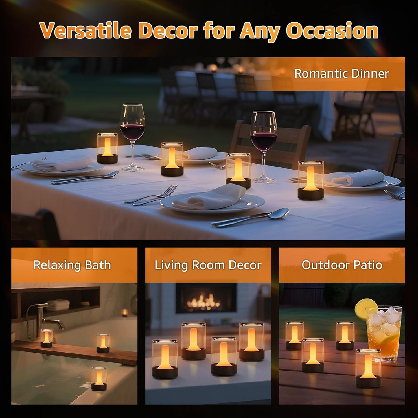 uuffoo Set of 4 LED Mini Cordless Table Lamp, Transparent Waterproof Shower Lamp, Rechargeable Battery Operated Candle Lamp, Portable Night Light for Room Holidays Christmas Party Décor