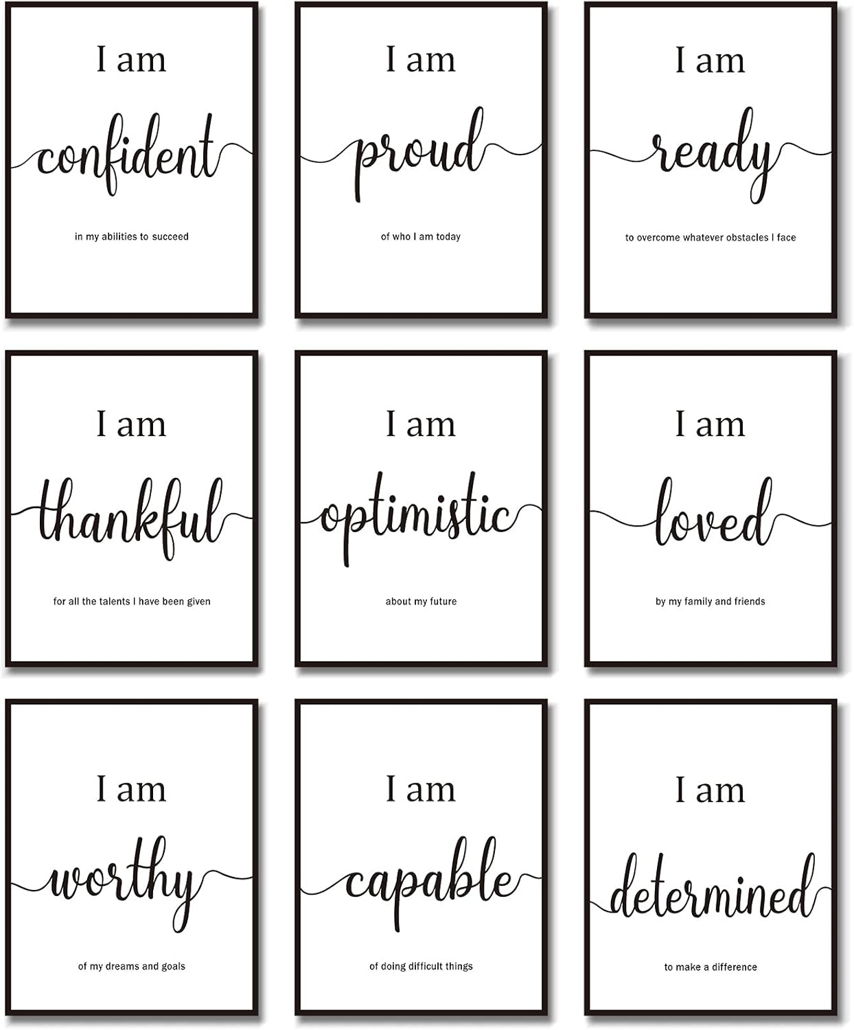 Outus 9 Pieces Inspirational Motivational Wall Art Office Bedroom Wall Art,Daily Positive Affirmations for Men Women Kids Inspirational Positive Quotes Sayings Decor(White)