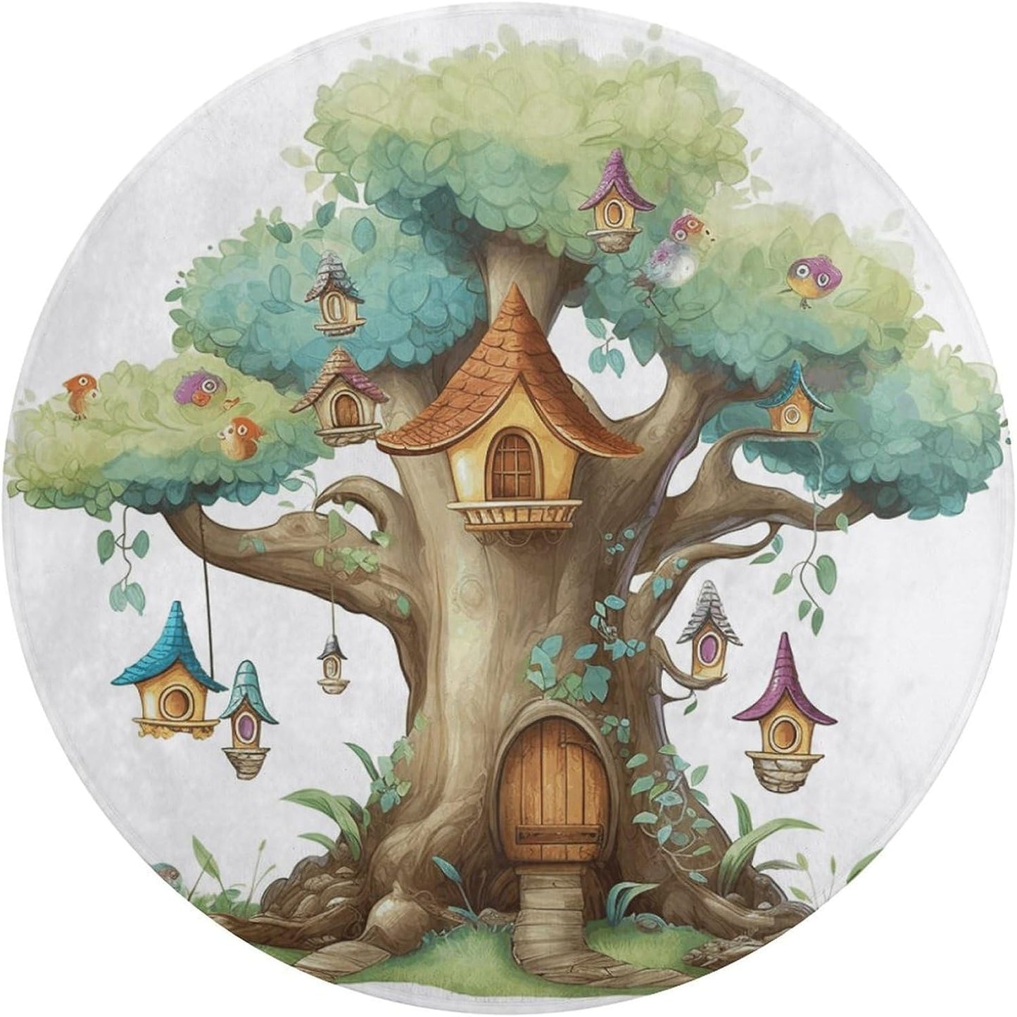 Cute Fairy Tree Circle Rug Retro Luxury Coral Velvet Floor Mat Non Slip Soft Indoor Floor Carpet Comfy Thickened Area Rugs Modern Aesthetic Minimalist Carpets for Home Decor