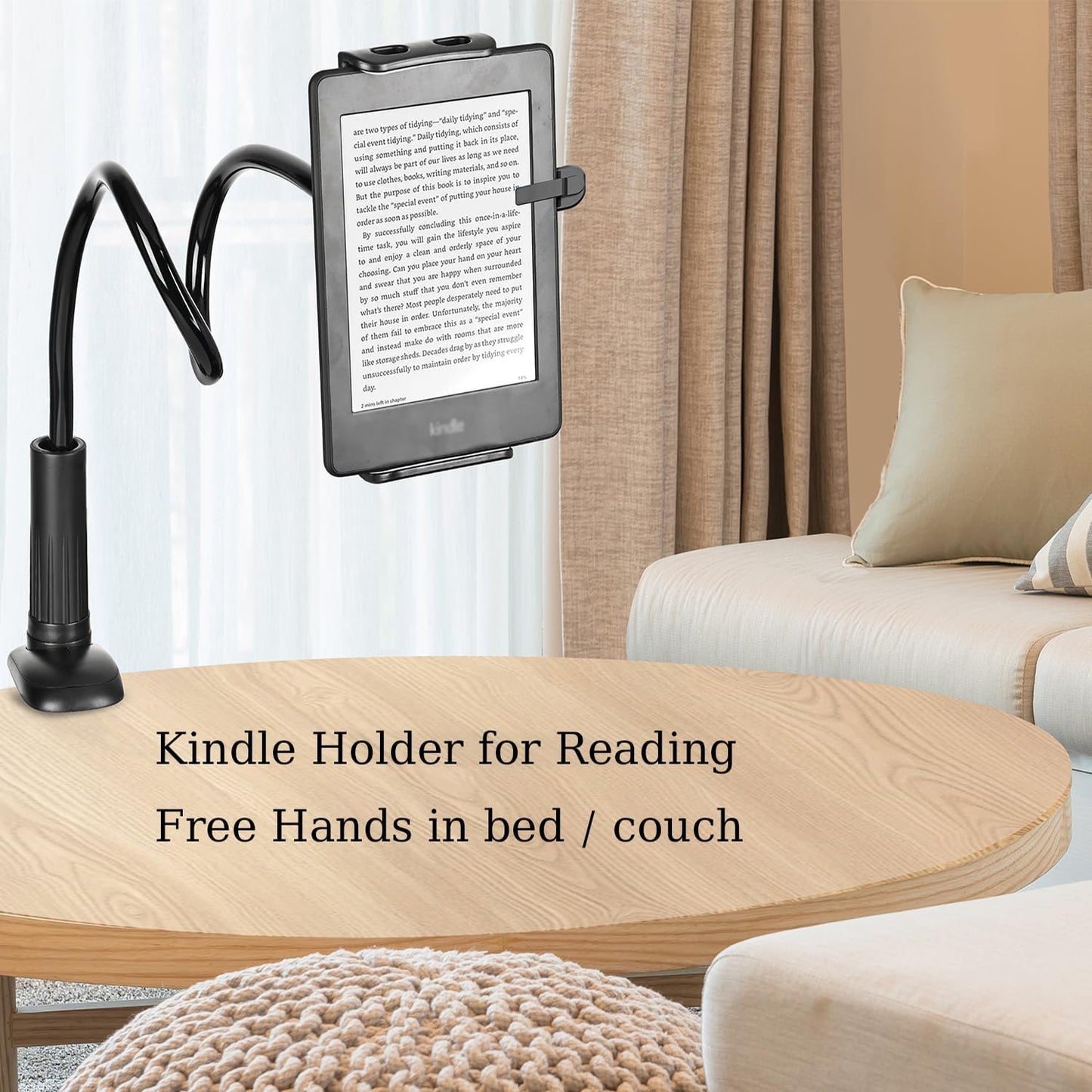 Gooseneck Tablet Holder Stand, Kindle Holder for Bed 33in Flexible Long Arm Clamp Clip Mount for iPad, iPhone, Switch, Galaxy Tabs, Kindle Fire, Phone 4.7''-11'' Tablet Devices