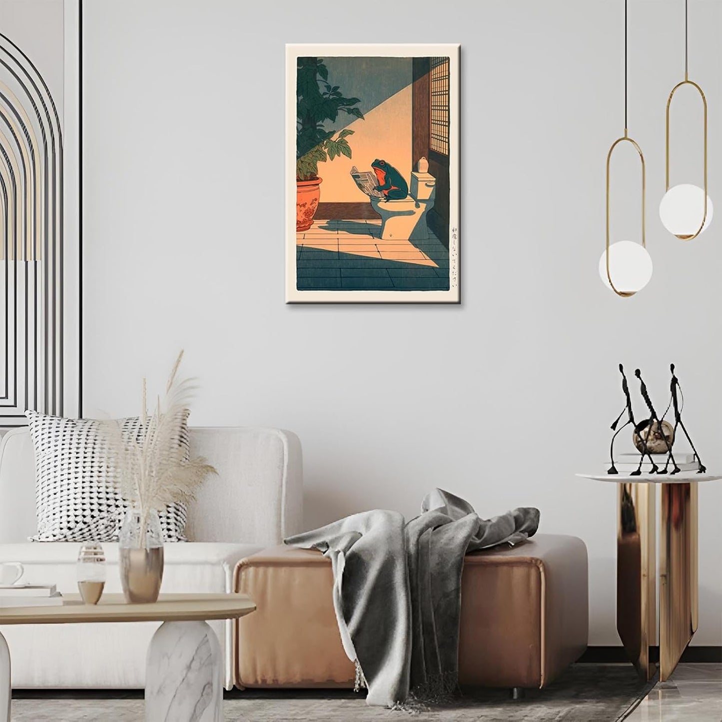 Vintage Frog Bathroom Canvas Wall Art Funny Frog Sitting On The Toilet Reading Newspaper Poster Cute Japan Animal Plants Aesthetic Prints For Home Dorm Toilet Wall Decor 12x16in Unframed