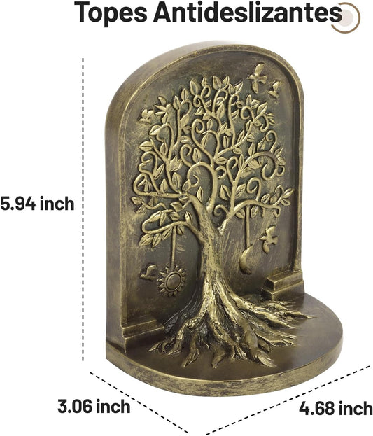 Tree of Life Vintage Heavy Bookends, 2 Unique Bronze Decorative Bookend for Shelves or Bookcase, Anti-Slip Book Shelf Bookends Decorative, Gifts for Mother and Father