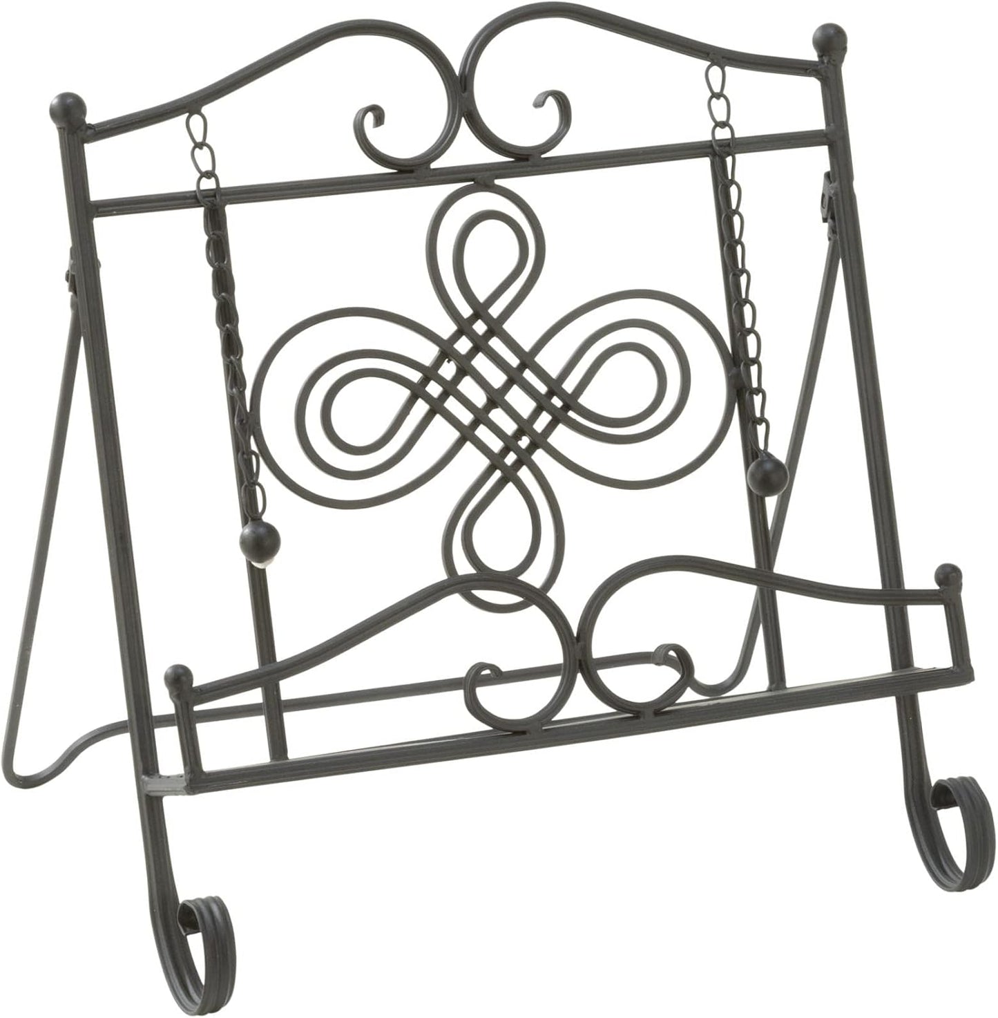 TRIPAR Swirl Design Black Metal Cookbook Stand for Cookbooks, Recipe Holders, Tablets, Catalogs, Portable, Adjustable, Free Standing