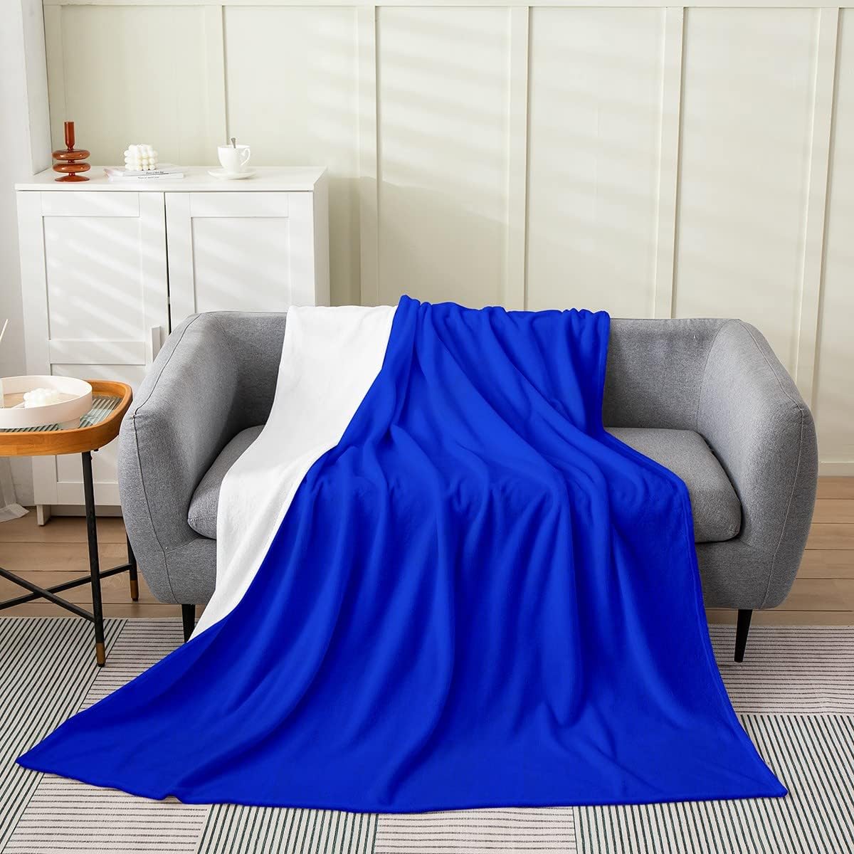 Erosebridal Royal Blue Fuzzy Blanket Throw Size, Solid Color Sherpa Blanket for Adult Women Men, Ultra-Soft Polyester Throw Blanket, Pure Simple Style Fleece Blanket for Bed Sofa Couch,