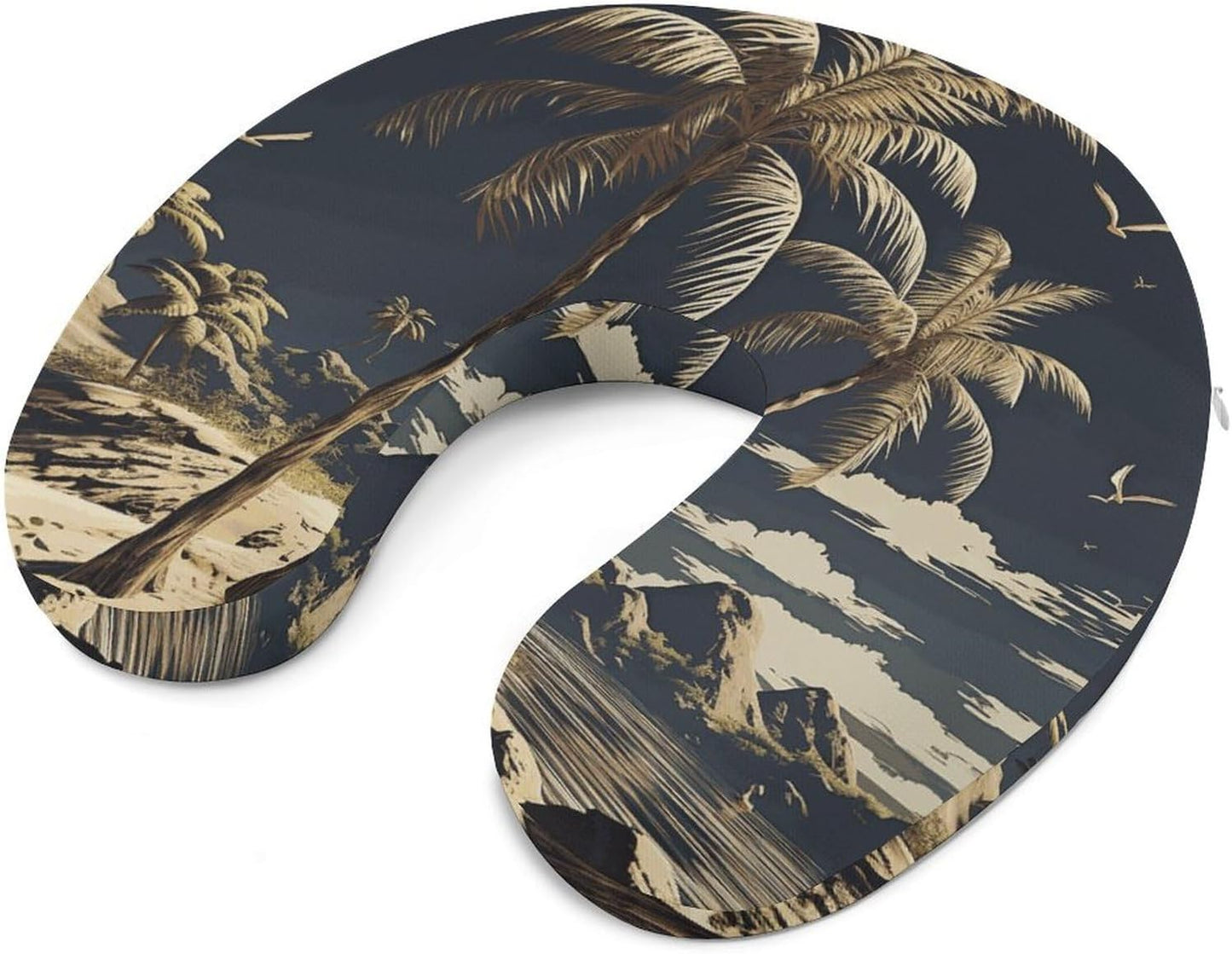 Palm Tree Neck Pillow Memory Foam U Shaped Pillows Portable Pillows for Shoulder Travel Head Support Pillow with Concealed Zipper for Airplane Car Home Office