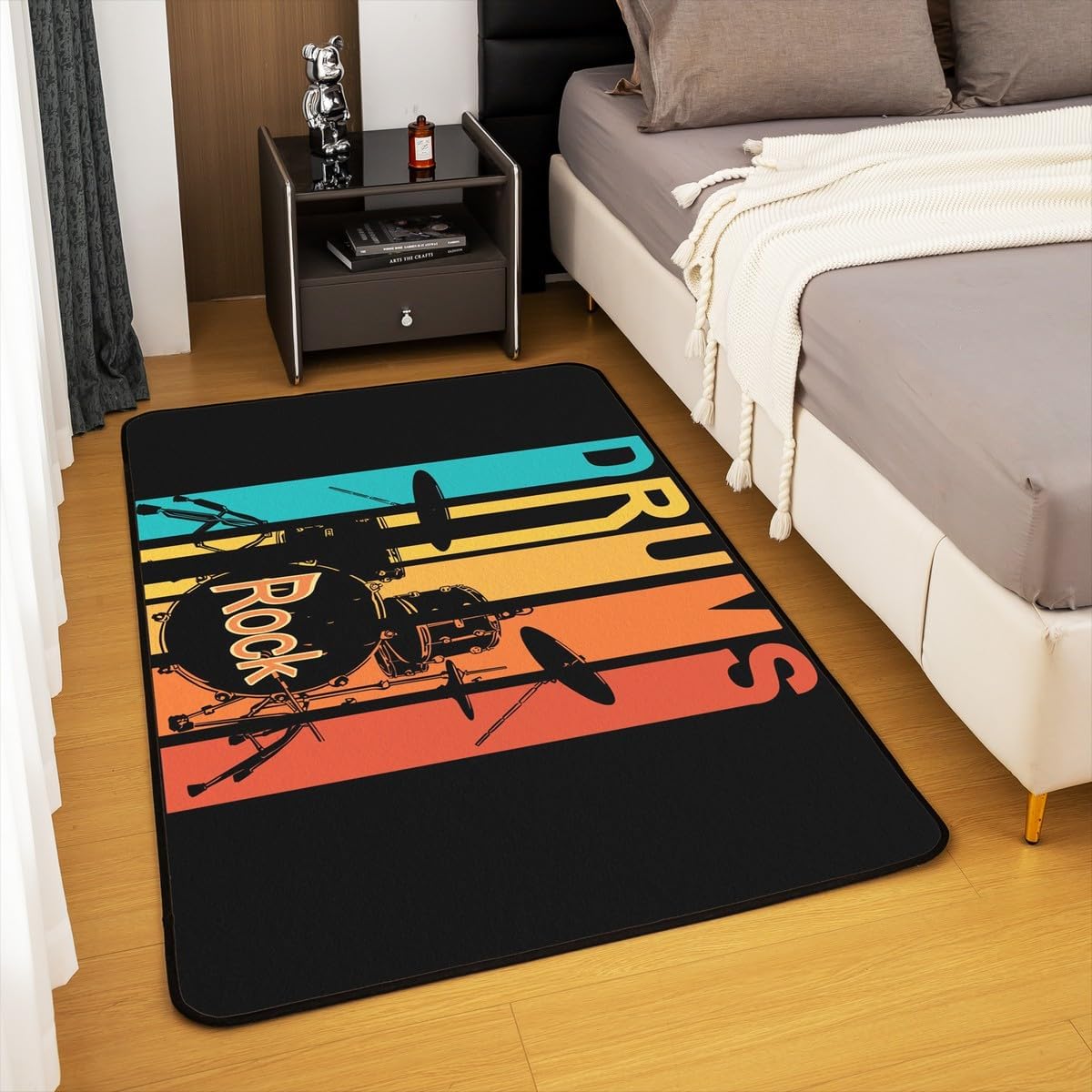 Erosebridal Drum Kit Living Room Rugs 5x7,Rainbow Drums Area Rug for Kids Child Boys Girls,Hippie Rock Music Carpet Non Slip,Grunge Musical Instrument Indoor Floor Mat