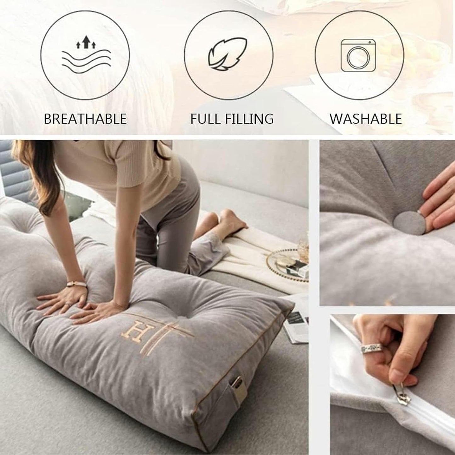 Soft Double Headboard, Never Collapse Support Cushions Removable Washable Cover Bright Color Reading Triangular Wedge Pillow Bed Rest Pillows(Blue,80cm)