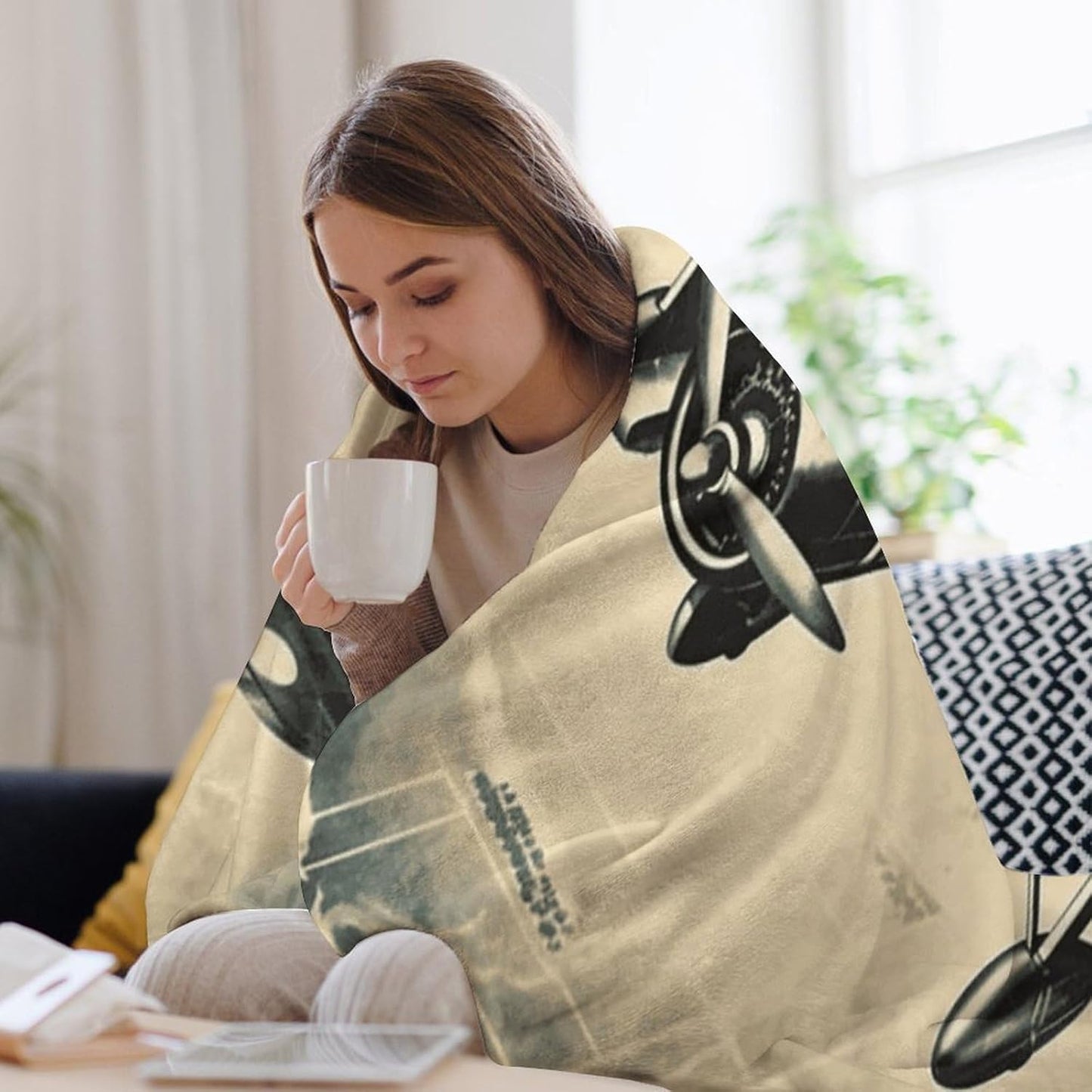 Retro Airplane Blanket Super Soft Lightweight Throw Blanket Cute Cozy Warm Bed Blanket Decorative Fuzzy Blanket All-Season Home Decor Gift for Sofa Couch Living Room 60"*80"（150 * 200cm）
