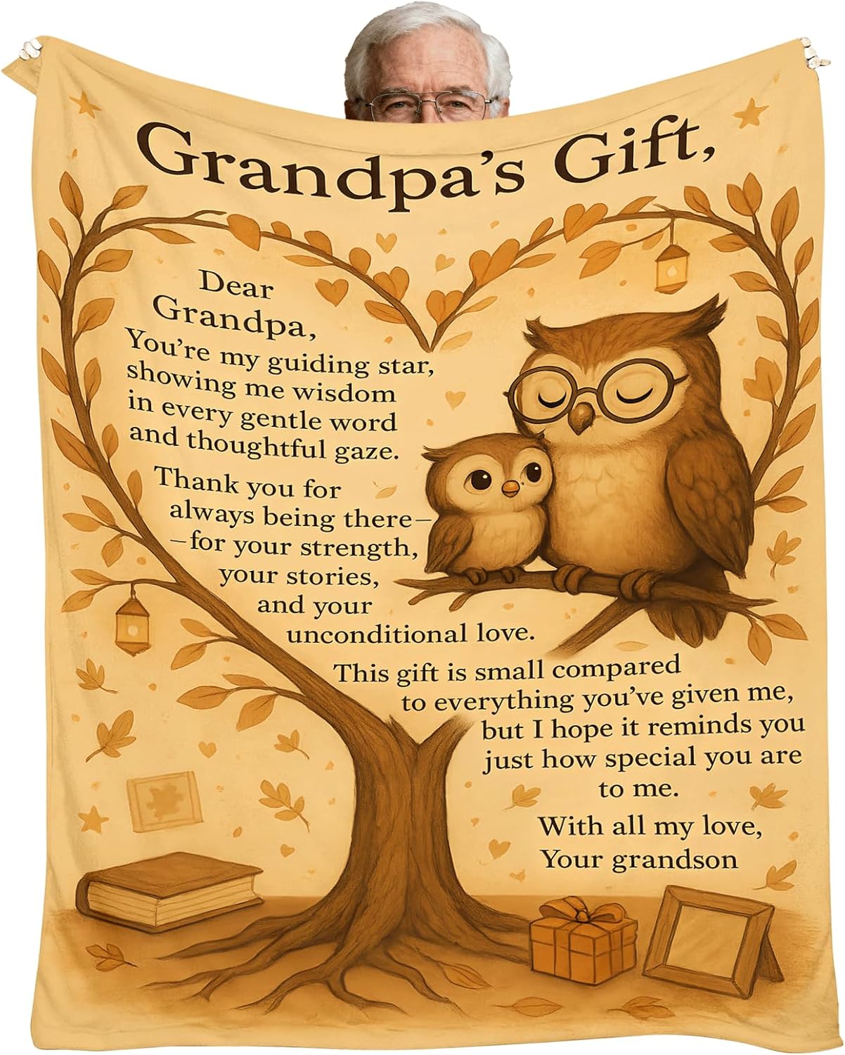 Grandpa Gifts Blanket 60"x50" – Thoughtful Birthday Gifts for Grandpa,Sentimental Owl Spirit Board Blanket,Cozy Flannel Throw,Best Ever Gifts from Grandson