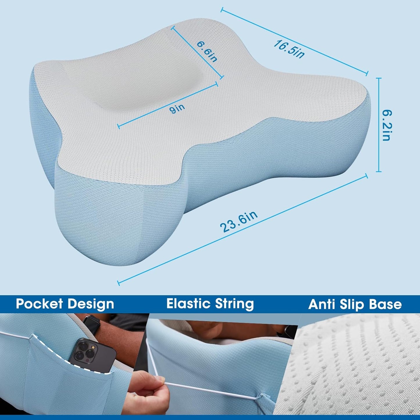 Reading Pillow, Lap Desk, Laptop Lap Desk, Laptop Stand for Bed, Arm Rest Pillow, Memory Foam Gaming Pillow for Reading, Working, Gaming in Bed Couch Floor (Blue-Grey)