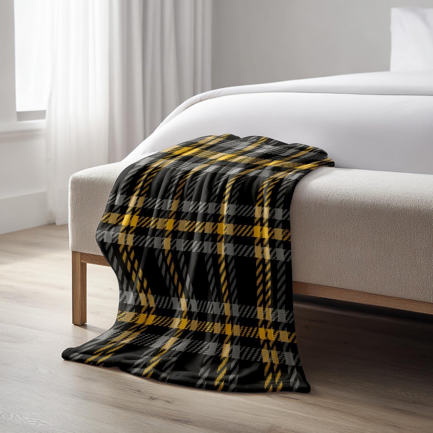 Batmerry Gray Brown Yellow Plaid Throw Blanket for Couch Sofa Bed,Houndstooth Checks in Grey Browns Super Soft Warm Fuzzy Plush Blankets Decor Lightweight Cozy Travel Camping Blanket 60 x 50 in