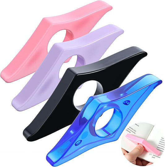 4 Pack Thumb Book Page Holder, Acrylic Page Holders for Reading, Book Opener Holder Reading Gifts Accessories for Readers Readinglovers Student Teacher Gifts(4 Colors)