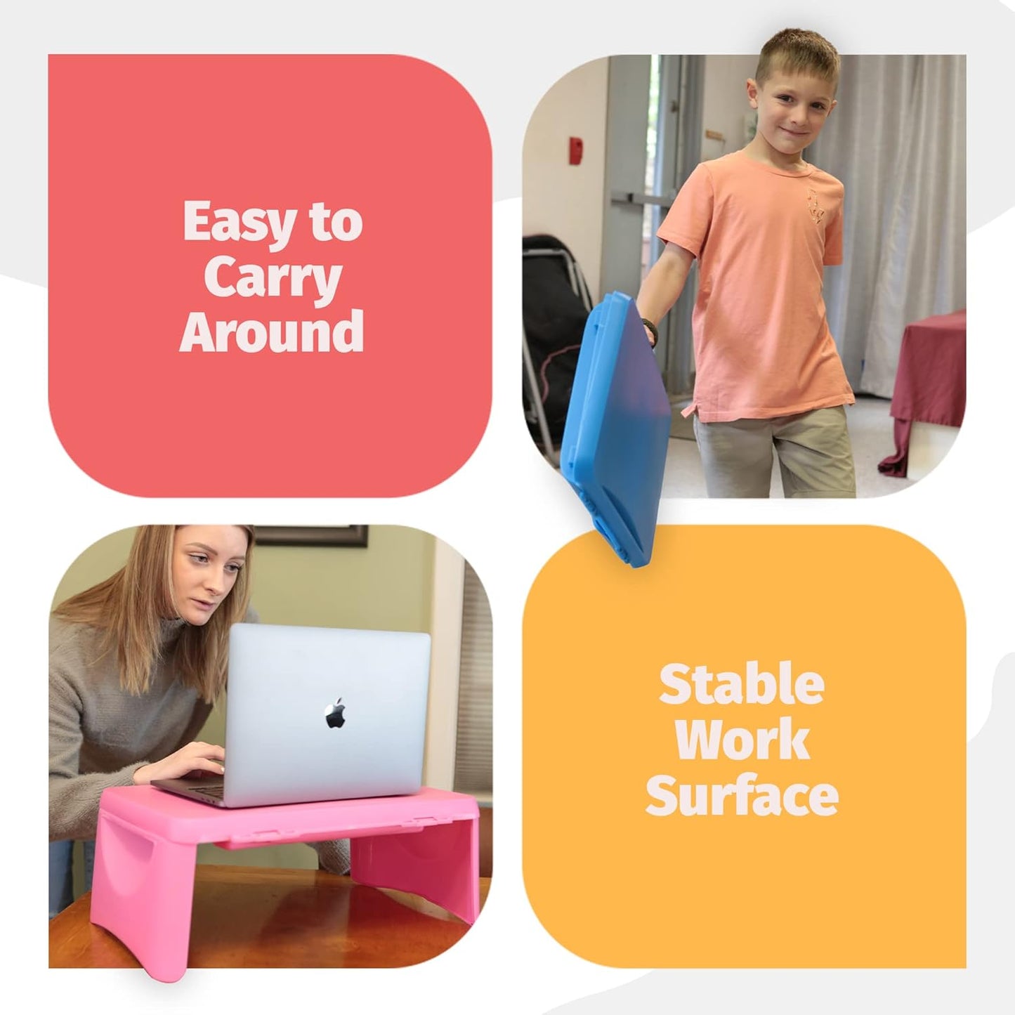 Pink Folding Lap Desk - Foldable Table for Work, Study, Gaming, Arts, Crafts, School - Collapsible Laptop Tray with Storage Compartment - Portable Writing Station for Kids, Adults