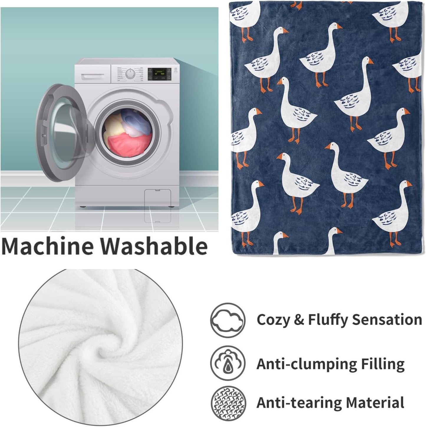 Goose Fleece Blanket Gifts for Kids and Adults, Cute Animal Cozy Throw Blankets, Soft Warm Plush Goose Blanket with White Geese Pattern for Home Decor, 50x60 inches