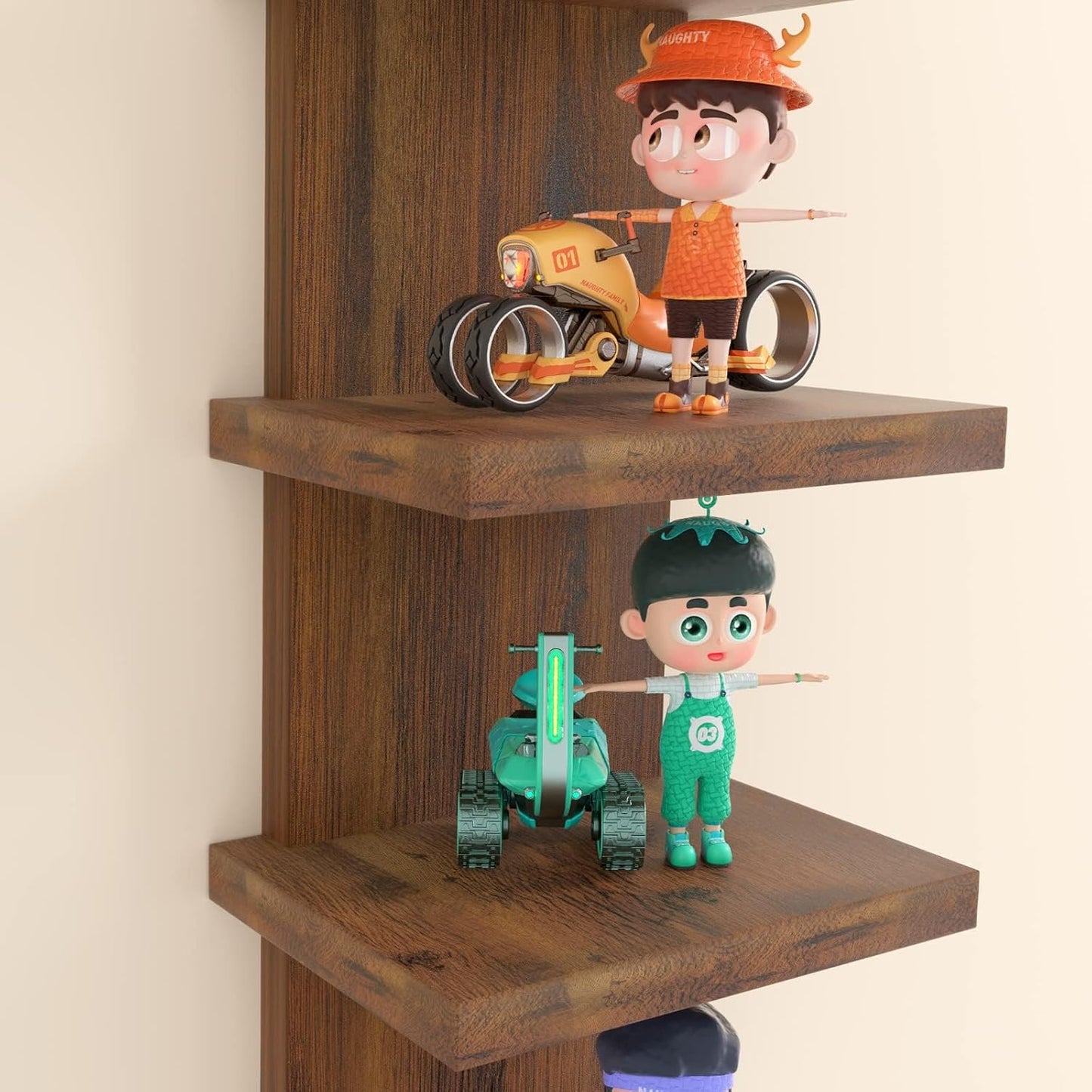 5 Tier Wall Shelves Brown, Vertical Column Shelf Floating Storage Home Decor Organizer Tall Tower Design Utility Shelving Bedroom Living Room