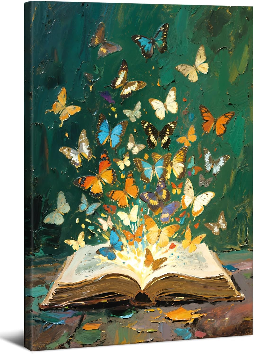 Colorful Butterfly Canvas Wall Art Framed (12x16 In) Retro Books Oil Painting Style Wall Decor Picture,Abstract Book Butterfly Wall Art Magical Library Print,Gift for Girls Bedroom Nursery Home Decor