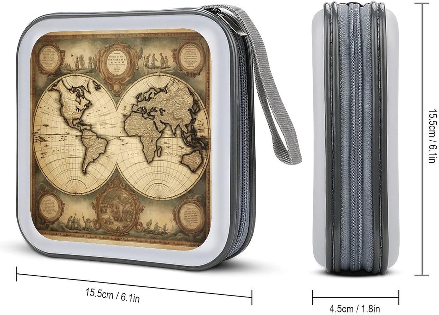 World Map CD Case 40 Capacity Case Zipper CD Collection Bag with Handles Cover DVD Storage Hard Plastic DVD Disc Cases Storage Binder for Car Home Office Travel