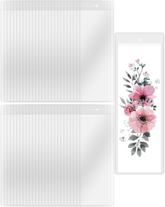 120 Pack Bookmark Sleeves, Clear Bookmark Holders for 5.5 x 2 Inches Bookmarks, Plastic Blank Book Mark Cover for School, Office and Party Favors