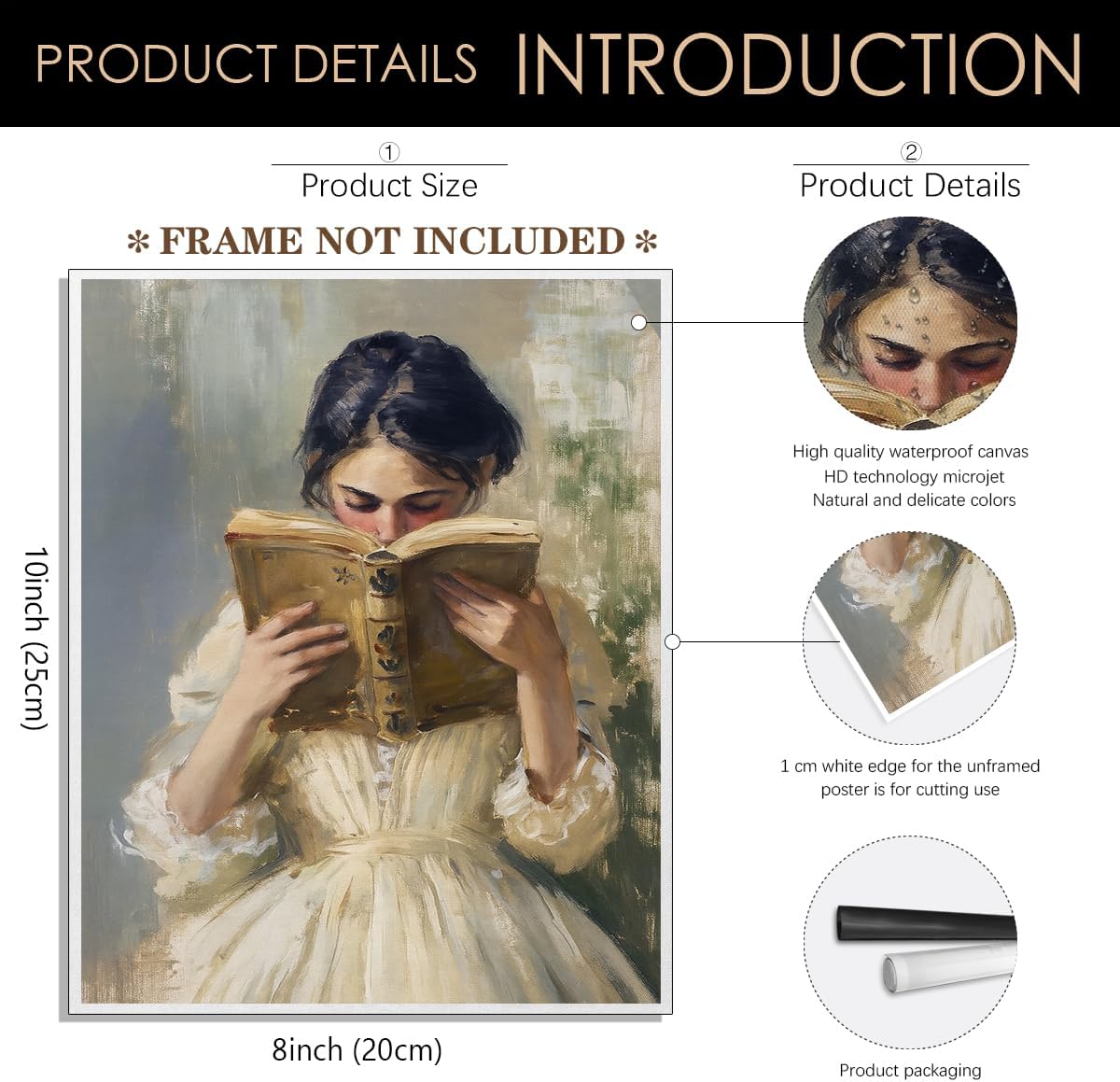 Heltrappe Victorian Bookish Women Portrait Oil Painting Aesthetic Reading Poster Vintage Woman Read Book Canvas Wall Art Rustic library Picture for Girls Bedroom Nursery 08x10in Unframed