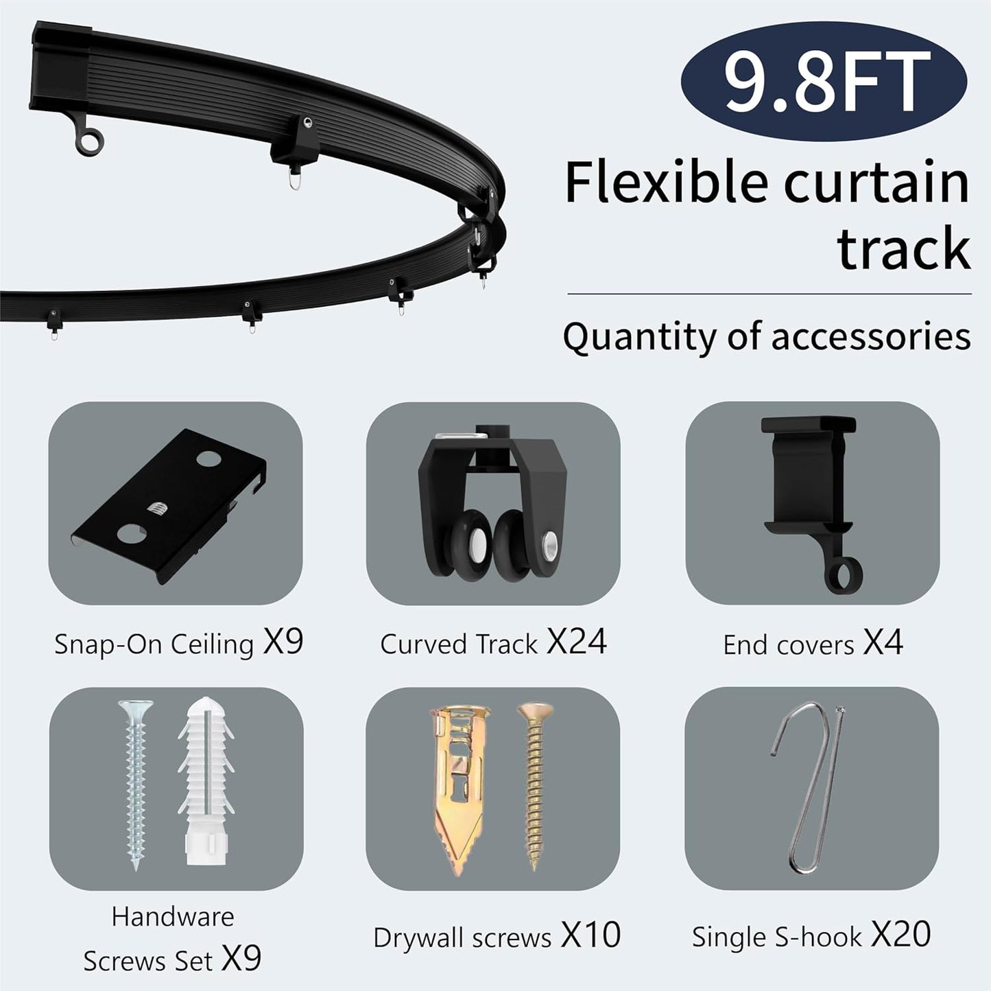 Room Divider Curtains, Black 1 Panel W106 x L84in, with Flexible Ceiling Curtain Track Black 9.84ft, for Sound Dampening Privacy Partition