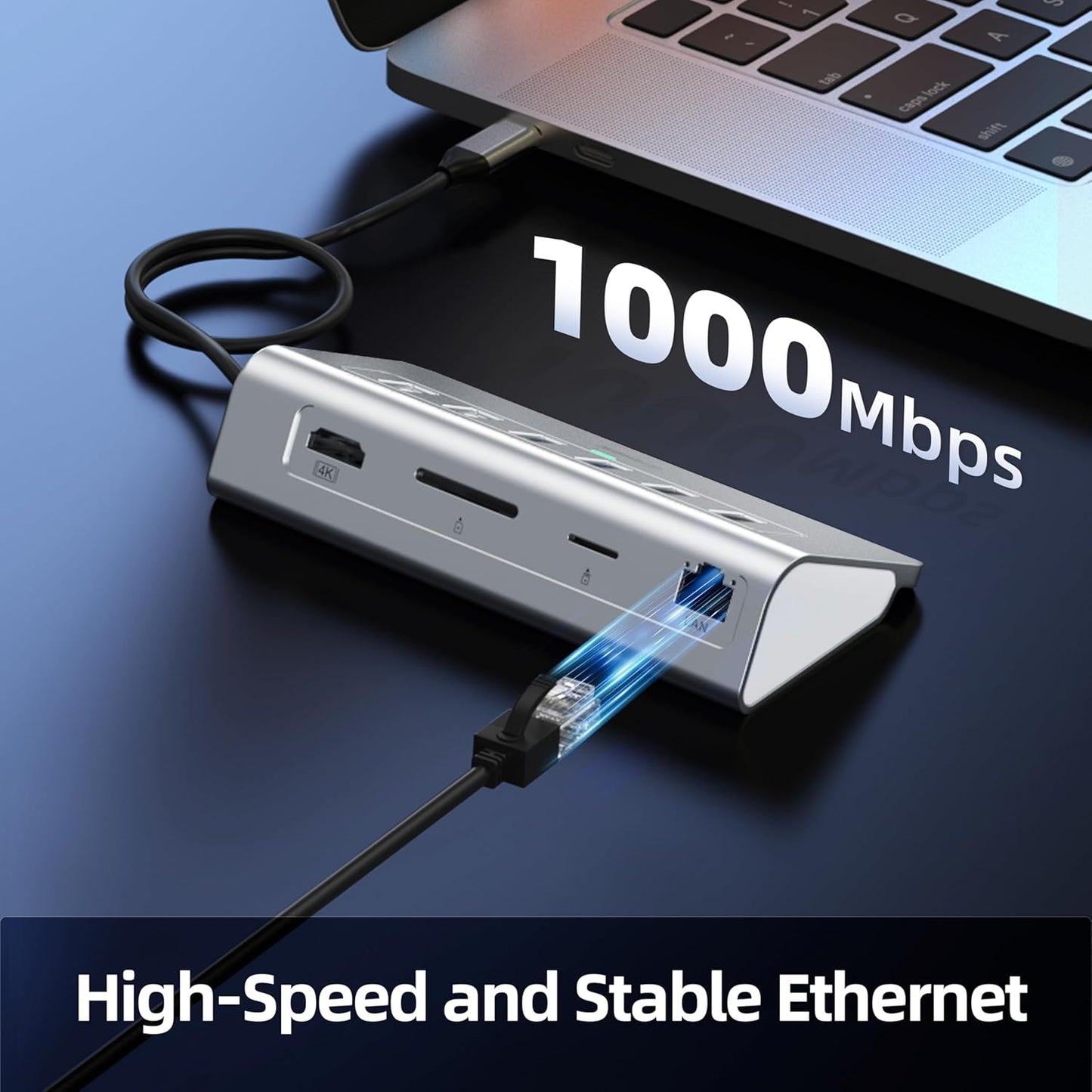 P9R USB C Hub Ethernet, 10-in-1 USB-C Docking Station, Aluminum USB to Ethernet Adapter with 4K HDMI, PD 100W, 1Gbps RJ45, Type-C & 2 A 3.0 5Gbps, 2 Type-A 2.0, SD/TF Slot for MacBook, iPad