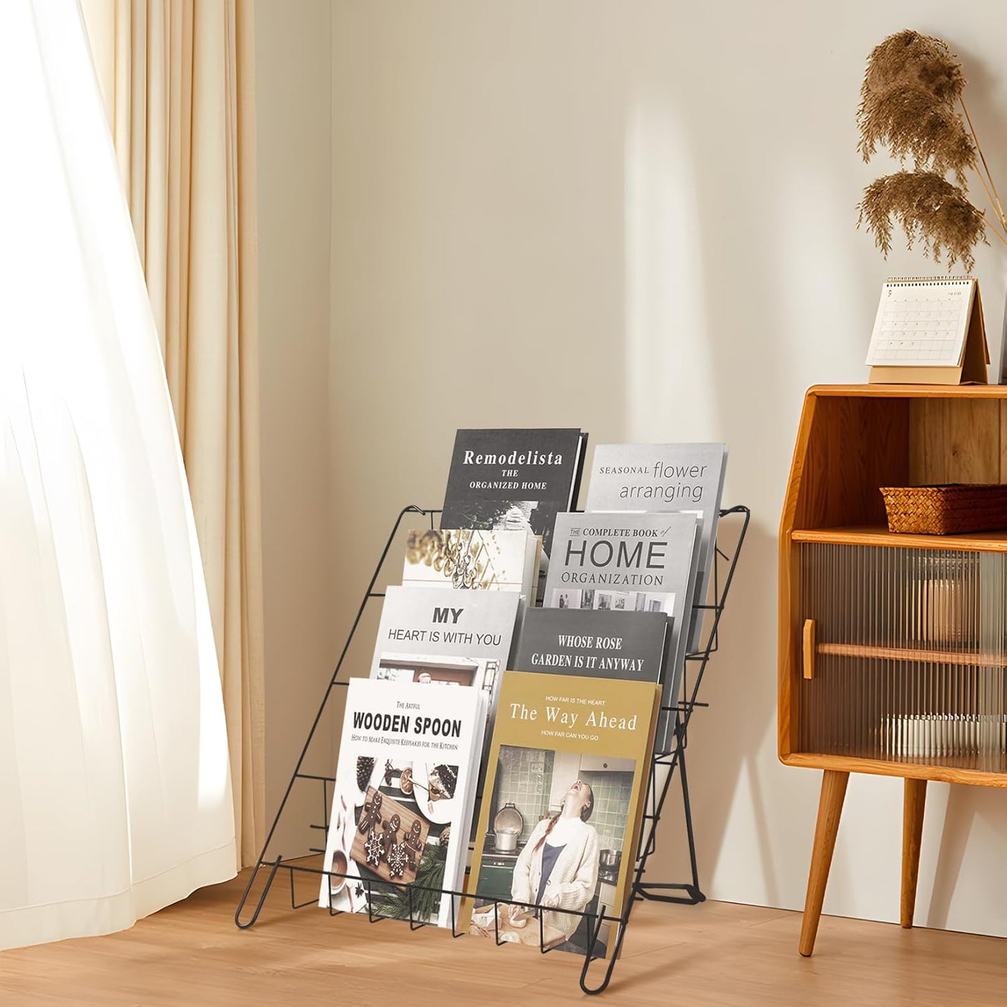 Wire Magazine Rack with 4 Open Tiers Book Signing Rack Tabletop Display Stand Holds Both Magazines and Brochures Display Rack Wire - Black