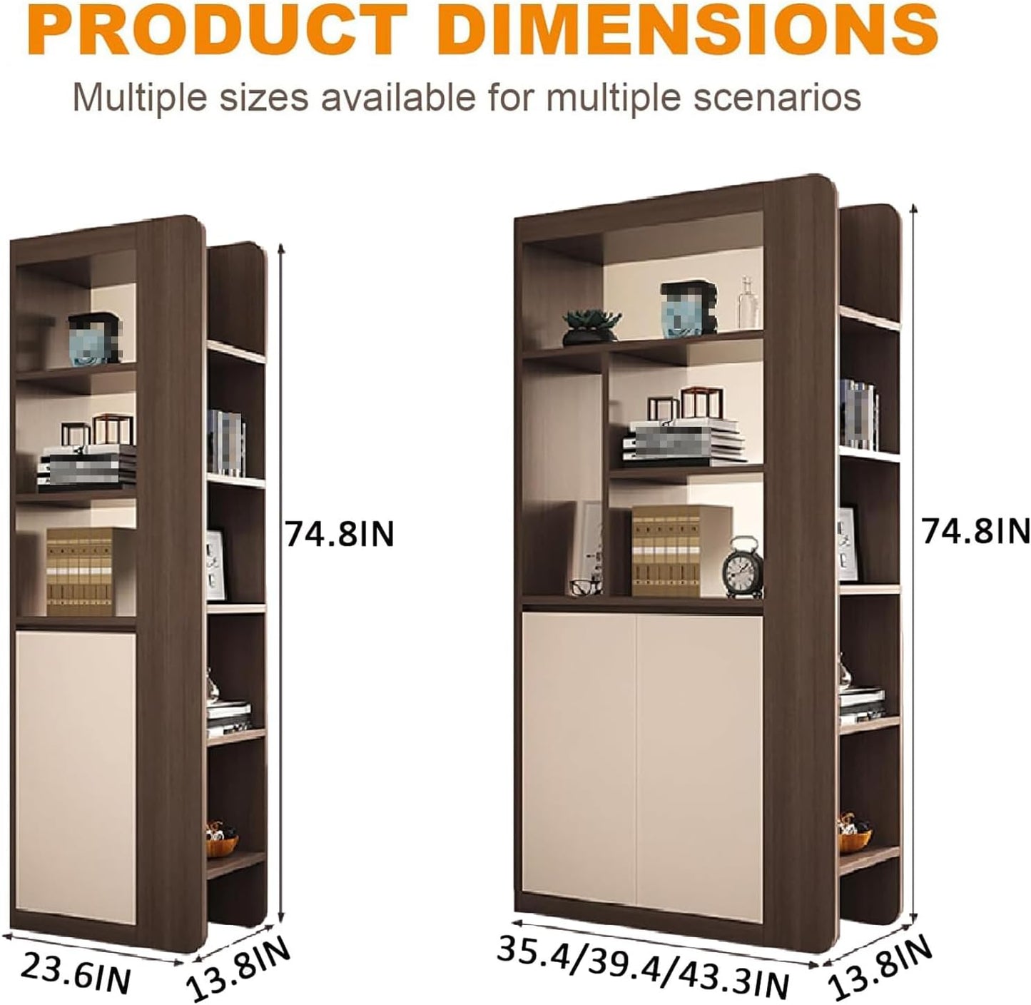 Wooden Entryway Cabinet with Hidden Shoe Storage, Freestanding Room Divider, Narrow Display Bookshelf, Open Shelving Unit for Entryway/Living Room/Bedroom/Office(39.4*13.8*74.8in, I-left)