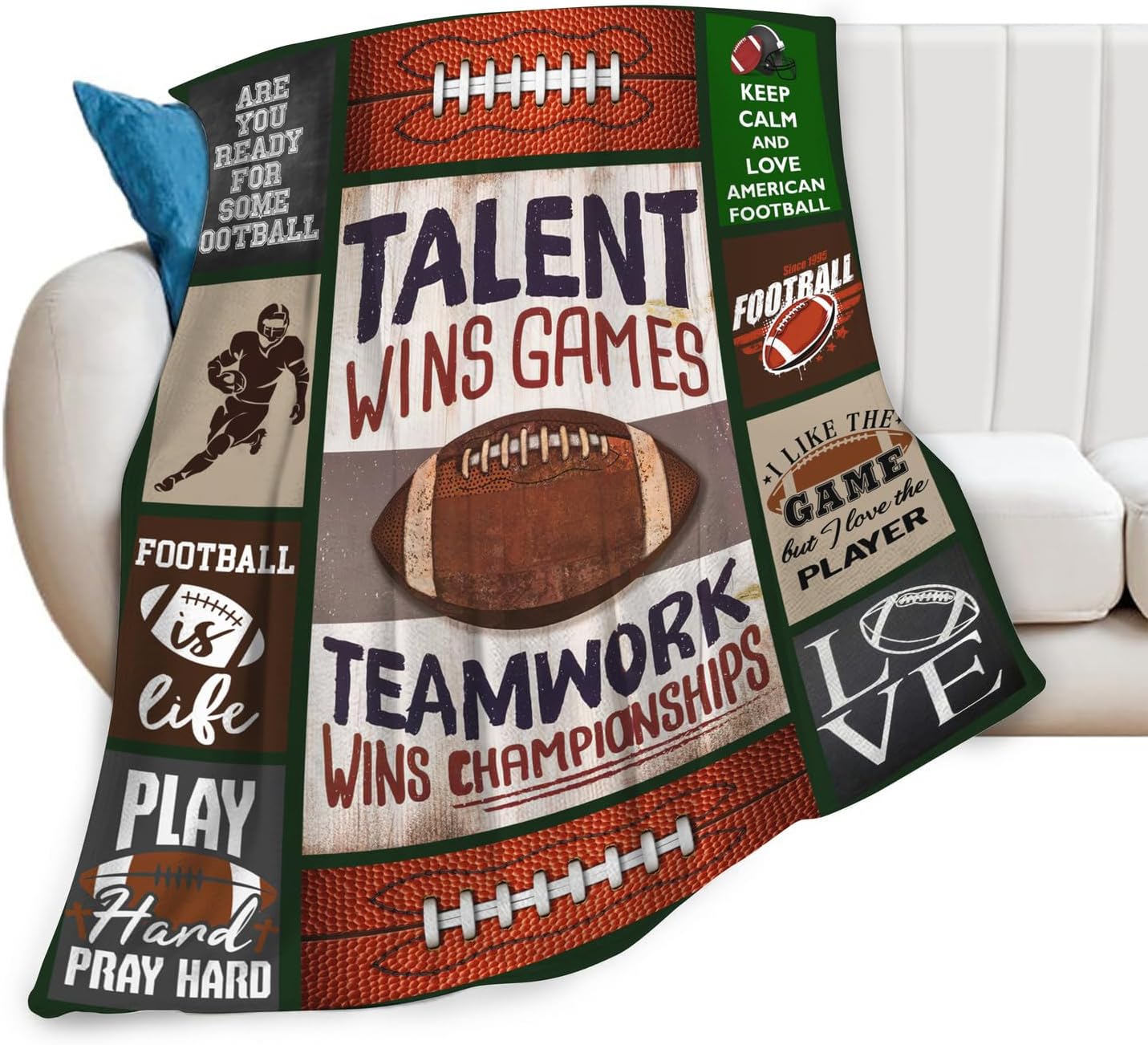 Football Blanket for Girls Kids Women Adults Soft Cozy Flannel Fleece Football Sports Throw Blankets Gifts Warm Fluffy Plush Decor for Couch Sofa 50"x40"