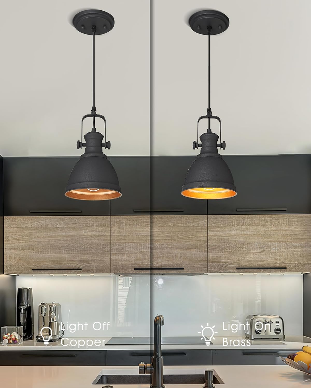 Black Pendant Light, 6.5" Hanging Light Fixtures, Pendant Lighting for Kitchen Island Bar Restaurant Entryway, AD-2151-1P