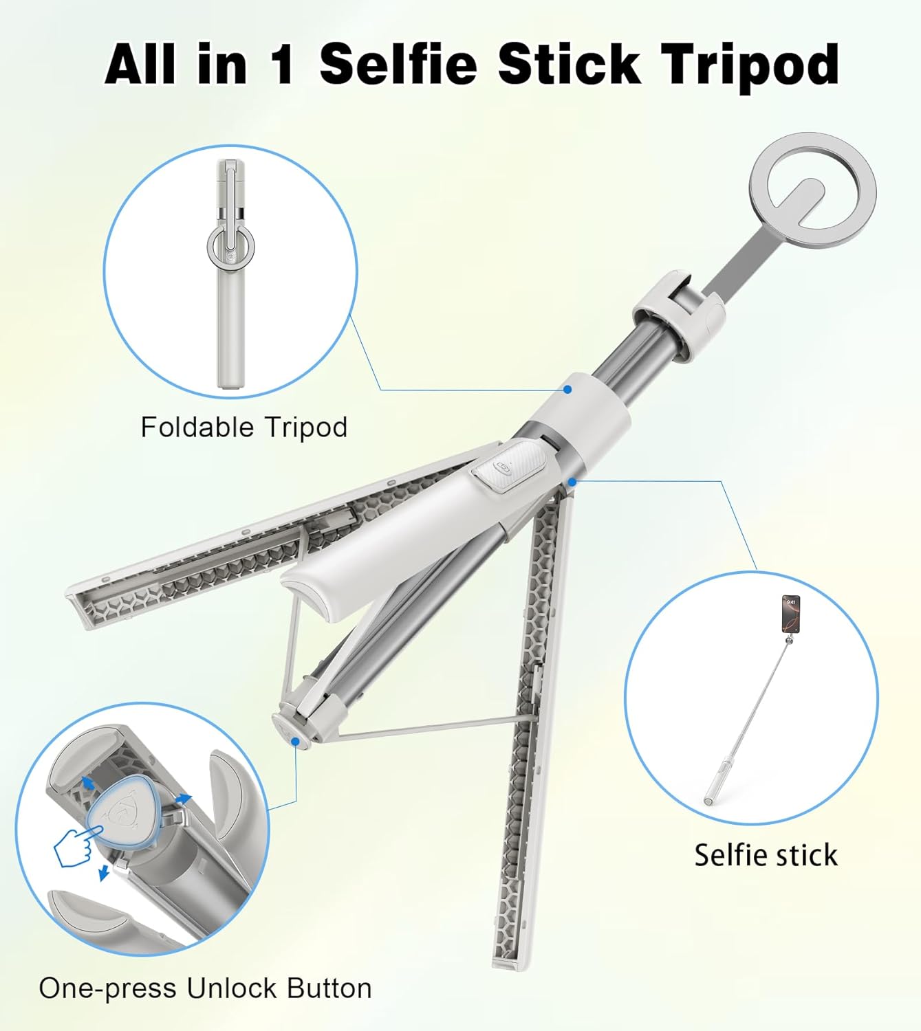 TONEOF 68" Magnetic Selfie Stick Tripod with Aluminum Strong Magnetic Holder for Magsafe, 360° Rotatable Travel Phone Tripod Stand with Metal Ring & Rechargeable Remote for iPhone/Android(Beige Gray)