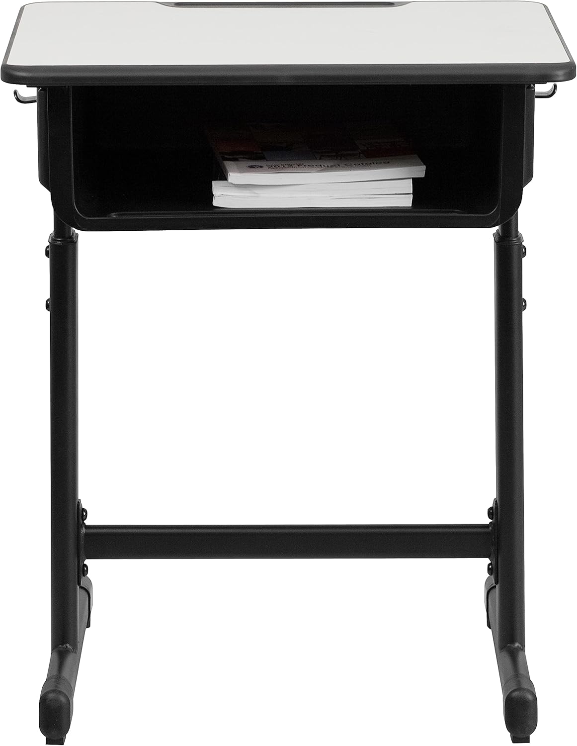 Flash Furniture Billie Open Front Student Desk for Classrooms or Remote Learning, Height Adjust School Desk with Book Box and Bag Hooks, Black/Gray