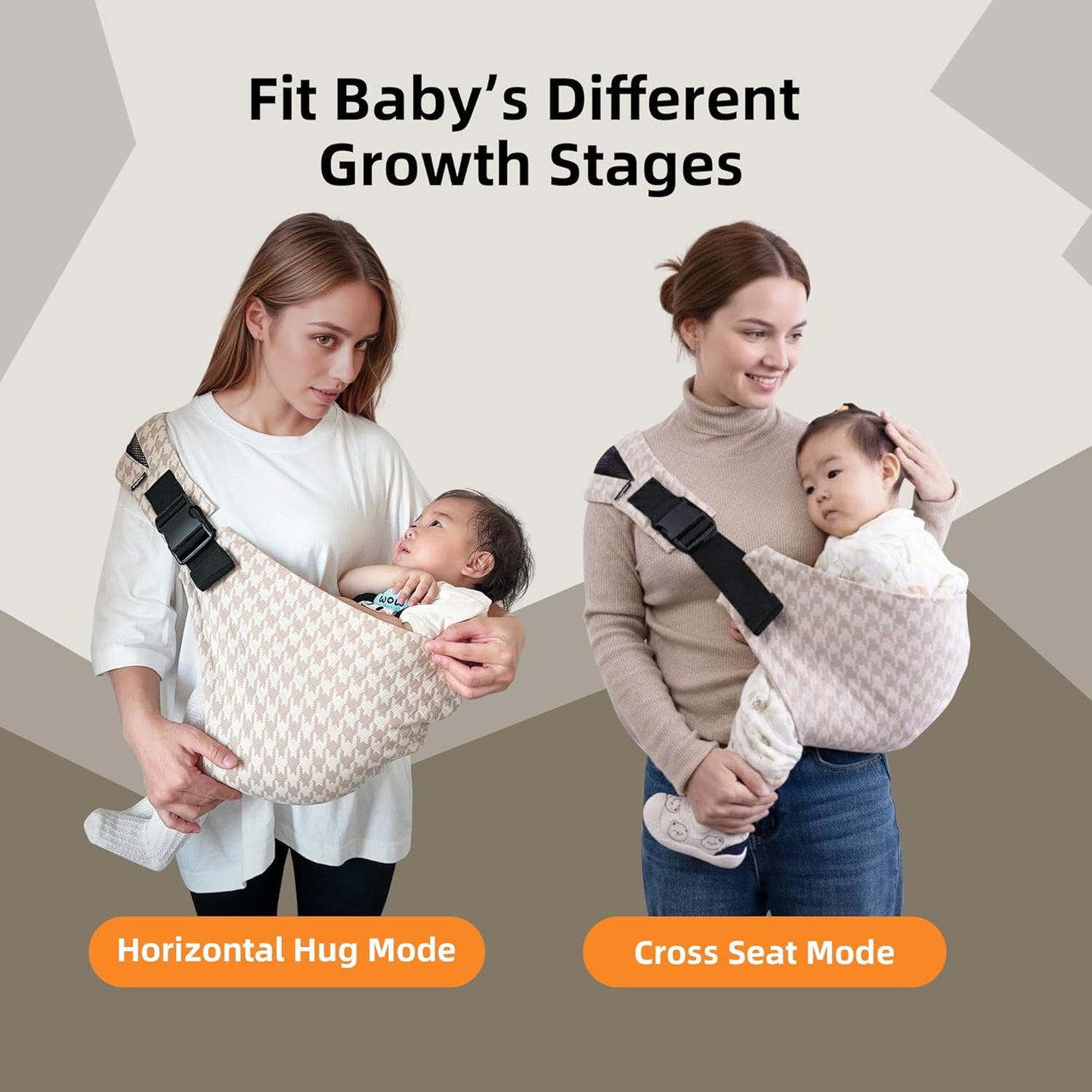 Baby Sling Carrier for Toddler, Houndstooth Baby Carrier Sling, Premium Cotton Linen Adjustable in Both Front and Back Shoulder Strap, Portable and Lightweight Toddler Carrier