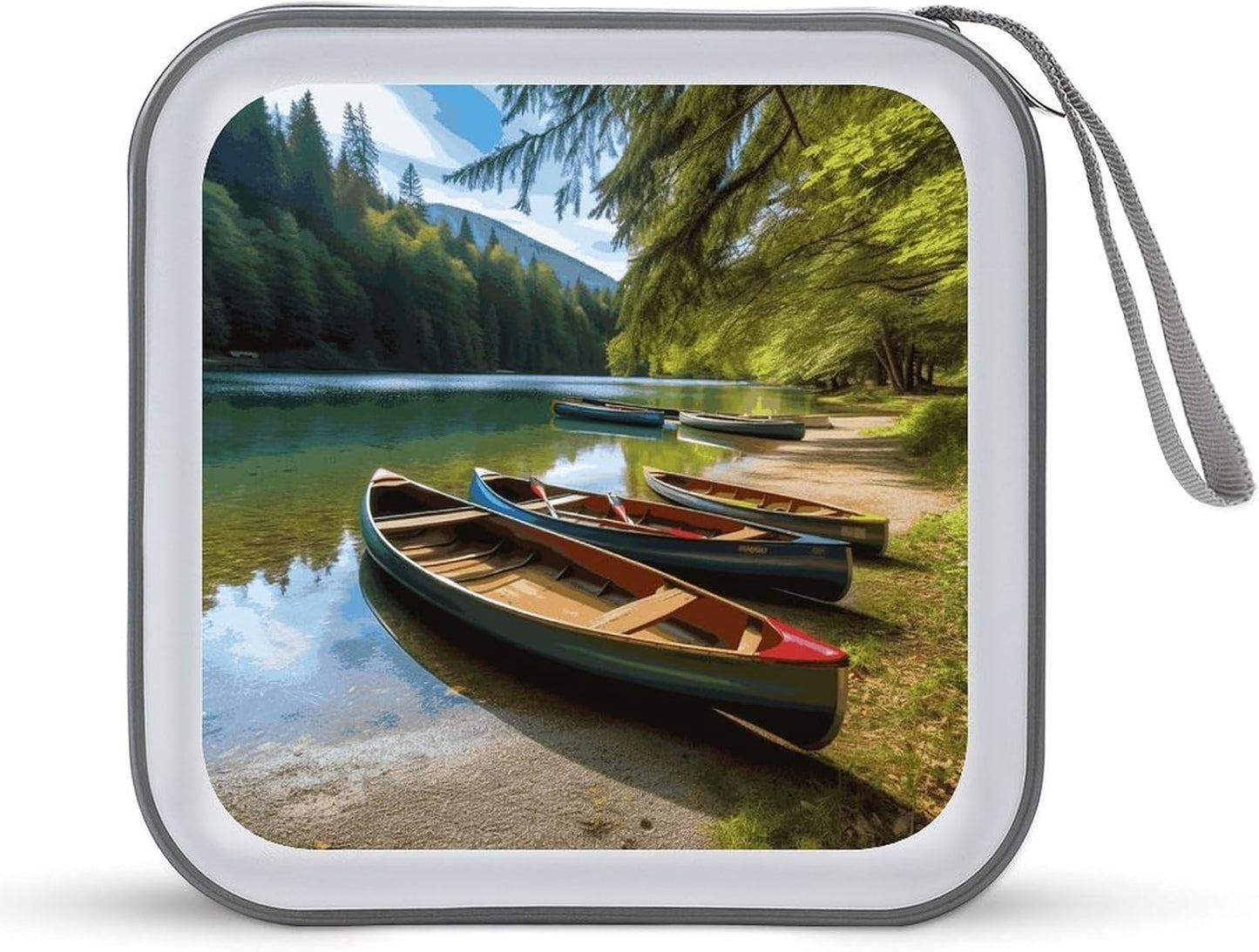 Lake with Boats Canoes Park CD Case 40 Capacity Case Zipper CD Collection Bag with Handles Cover DVD Storage Hard Plastic DVD Disc Cases Storage Binder for Car Home Office Travel