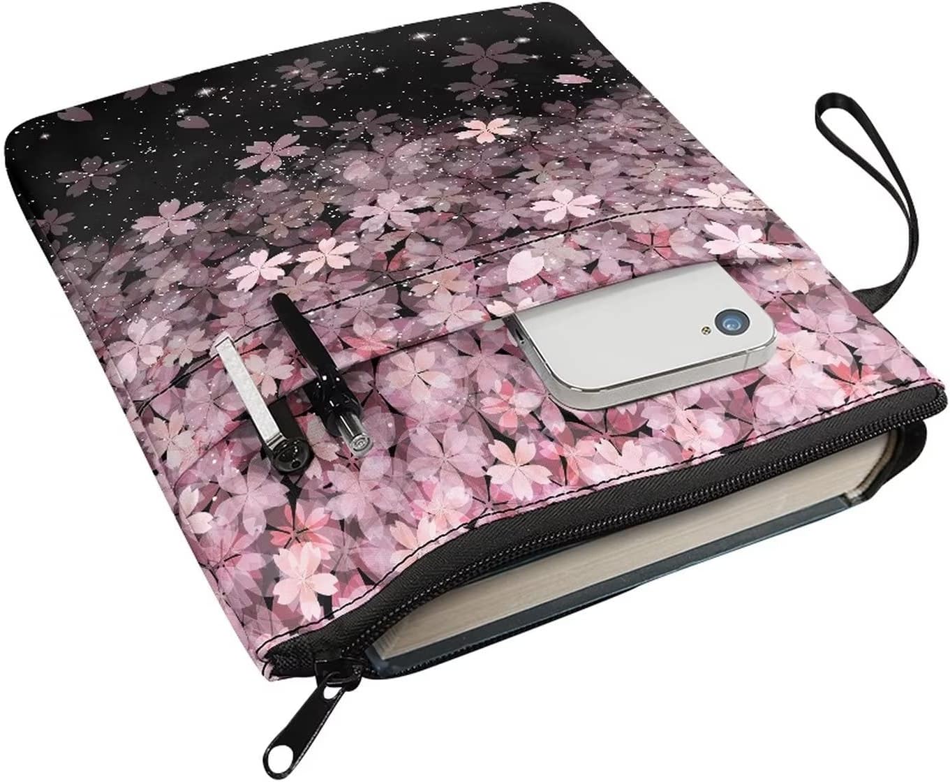 Talayituse Cherry Blossom Print Book Sleeve with Zipper Book Cover for Book Lovers Book Protector Washable Multifunctional Book Pouch Fits Most Standard Paperbacks Hardcovers