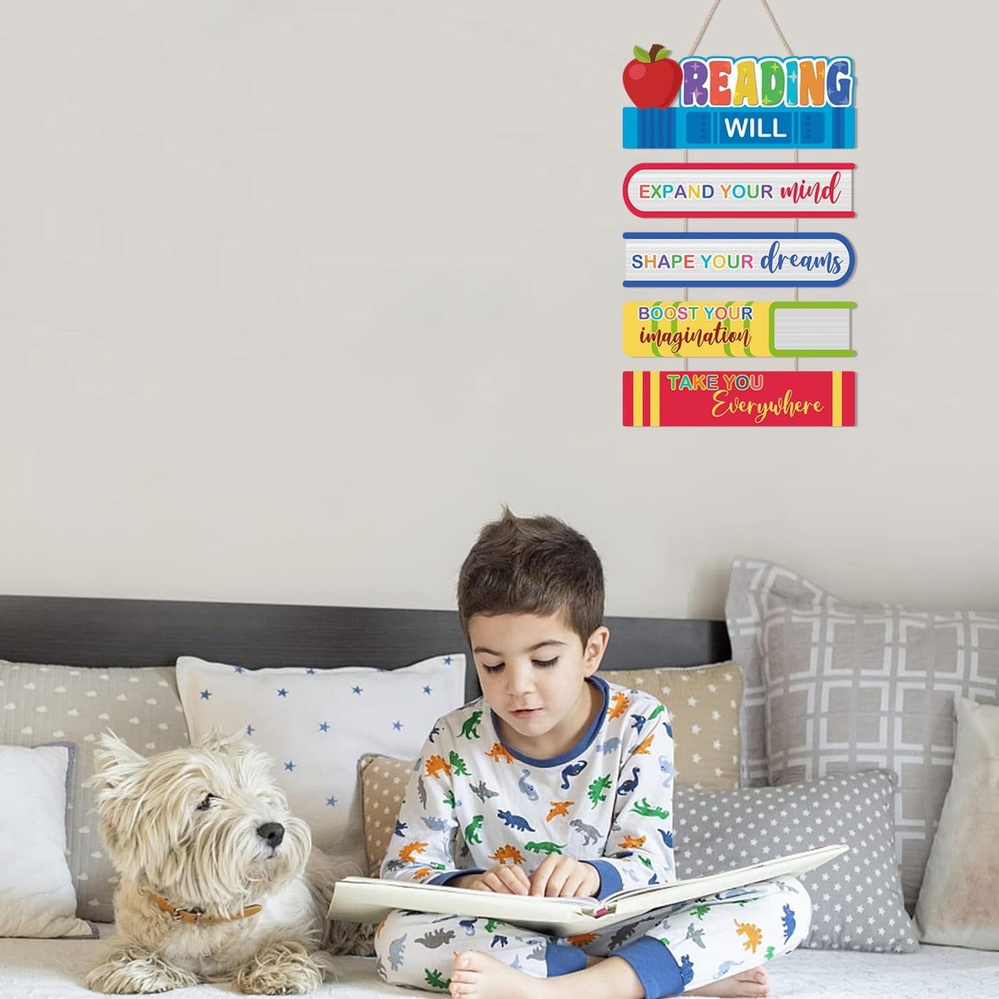 HOURIA Colorful Reading Classroom Decorations,Reading Will Take You Everywhere School Library Wall Decor,Book Lovers Gifts,11.4X21.5” Inspirational Quotes Wood Sign for Kids' Room Elementary Classroom