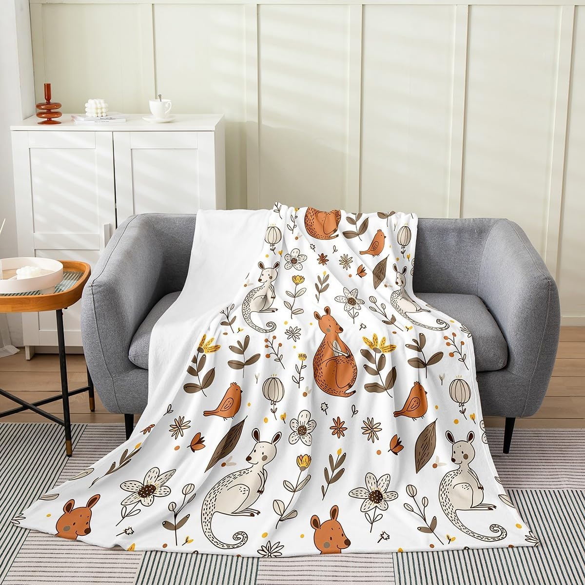 Feelyou Kangaroo Plush Throw Blanket Baby 30"x40" Kids Cute Wild Animal Flannel Fleece Blanket for Sofa Couch Boys Girls Australia Animal Bed Wild Kangaroos Decor Room Decor