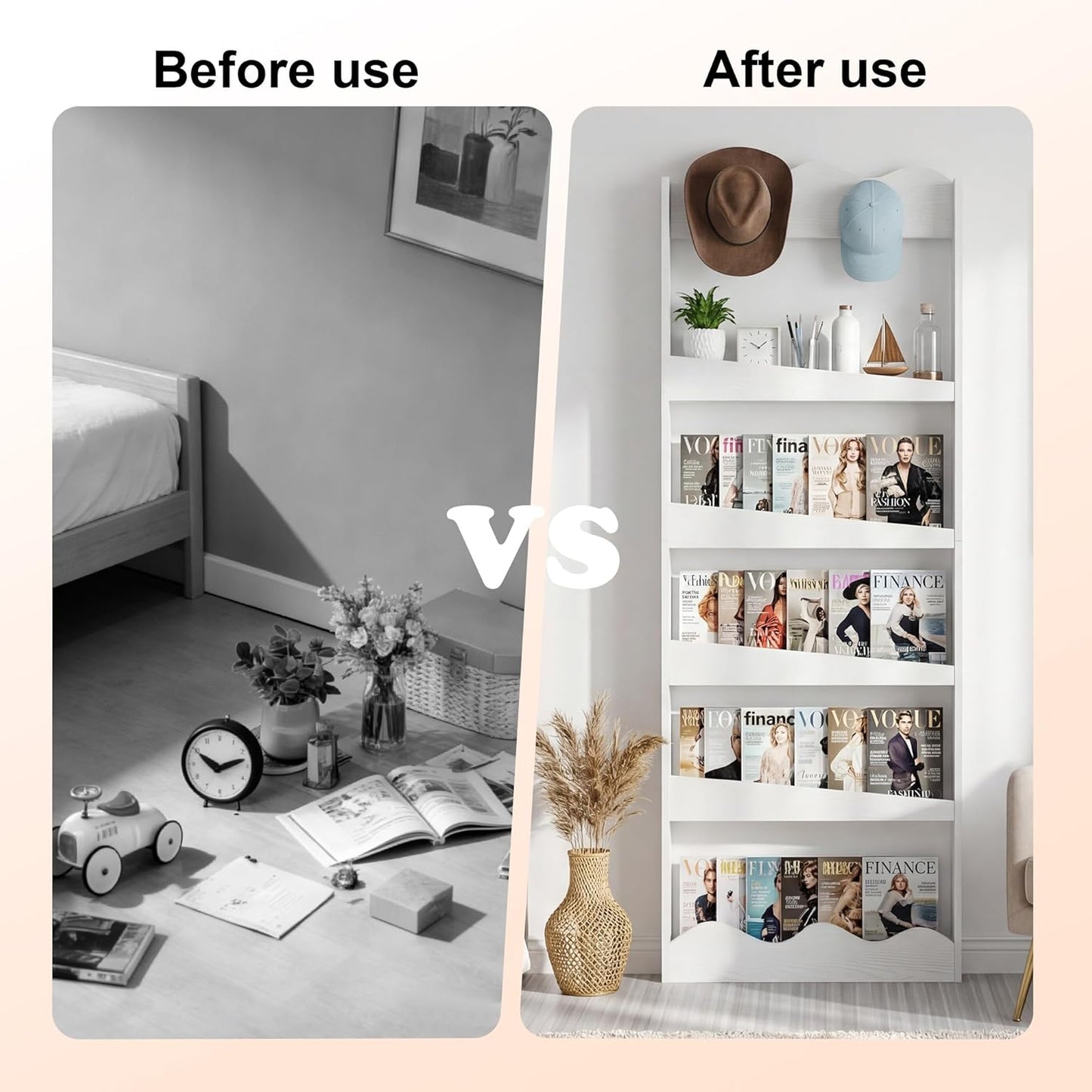 Janmid 5-Tier Behind The Door Bookshelf, Wall Mounted White Wooden Book Shelf Organizer, Slim Narrow Space-Saving Storage Cabinet for Bedroom, Living Room, Playroom – 70.9×23.6×7.9 in