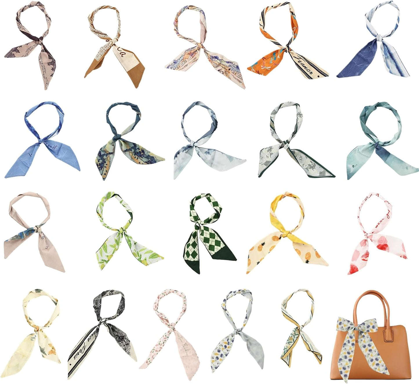 braxan 20 Pcs Bag Scarf, Purse Scarf For Handbags, Silk Neck Scarves For Purse Bags, Handbag Handle Ribbon, Stylish & Versatile Accessory